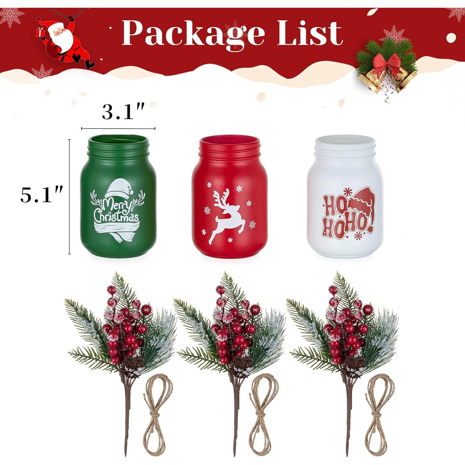 Jarrones de Navidad Hewory 3 PCS Tarros de Cristal Decorativos