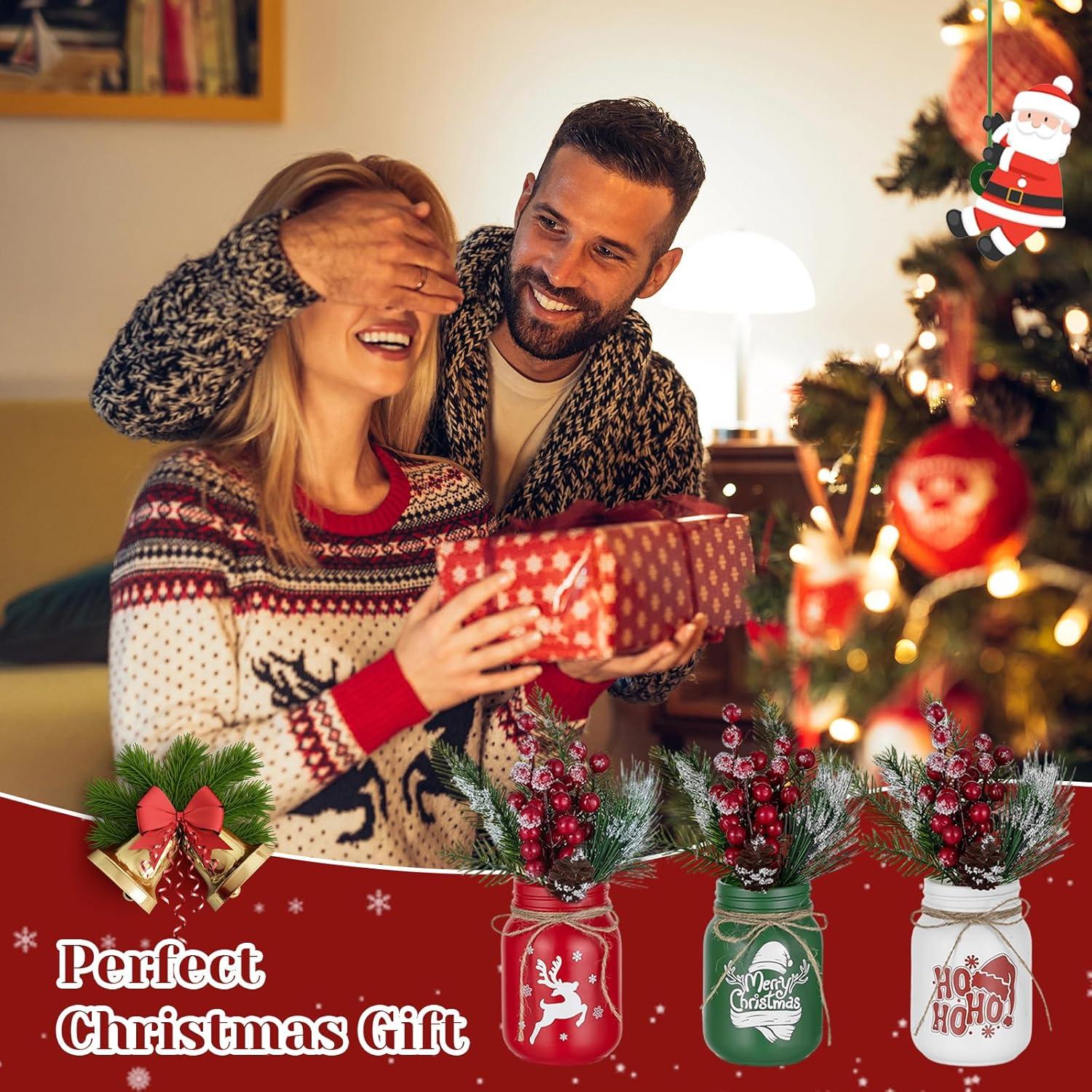 Jarrones de Navidad Hewory 3 PCS Tarros de Cristal Decorativos