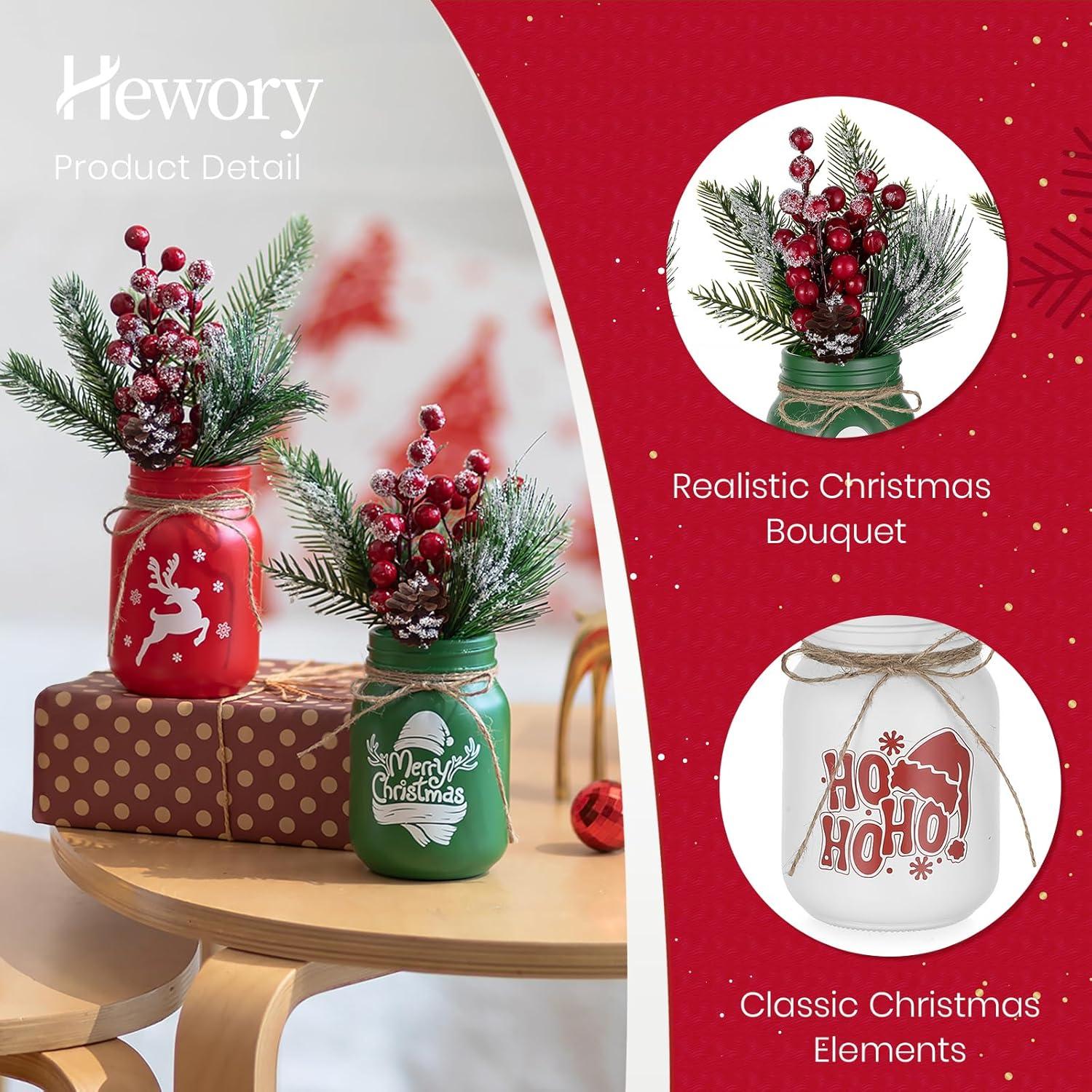 Jarrones de Navidad Hewory 3 PCS Tarros de Cristal Decorativos