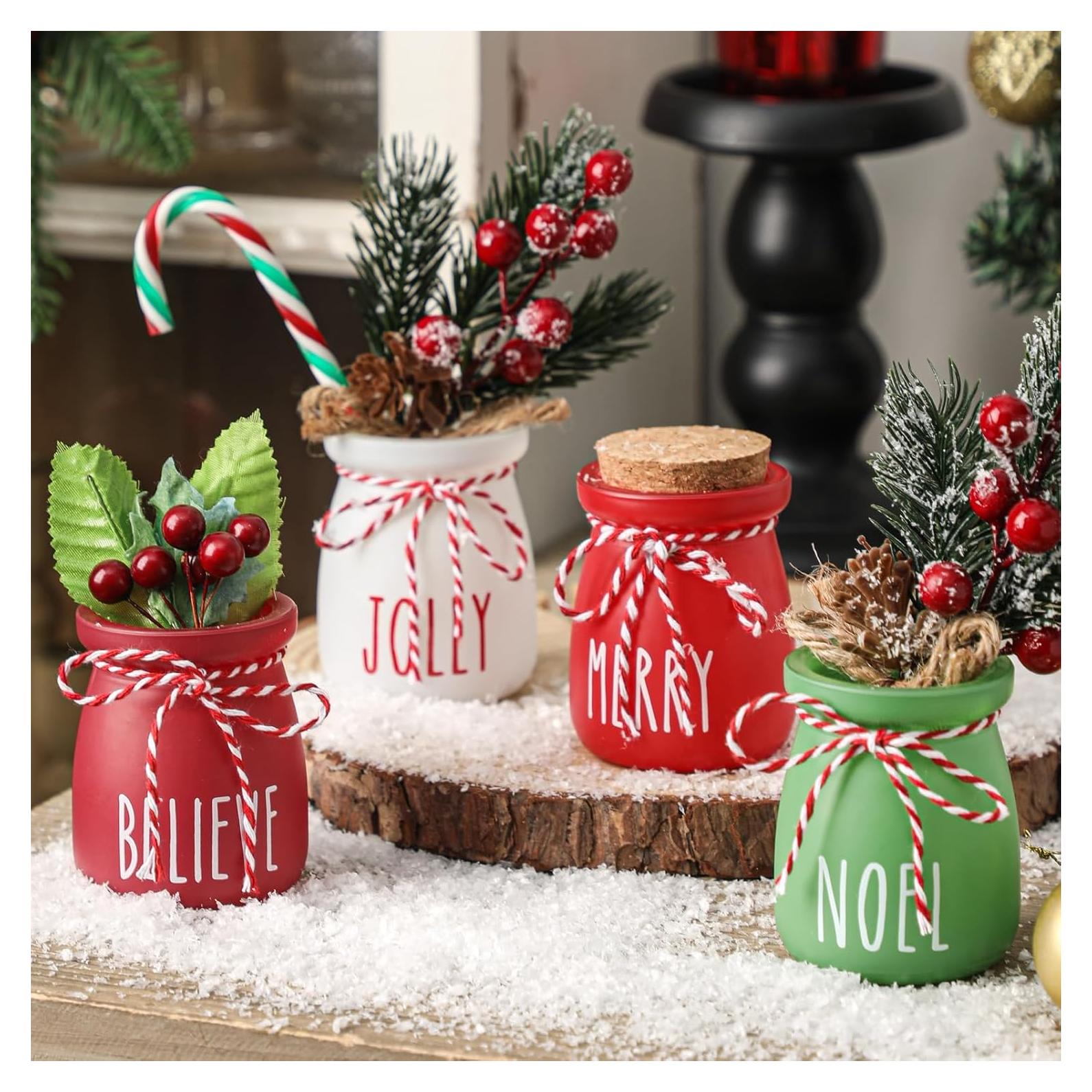 Tarros de Mason Mini WODOHOLO Navidad 4 Piezas Decoración
