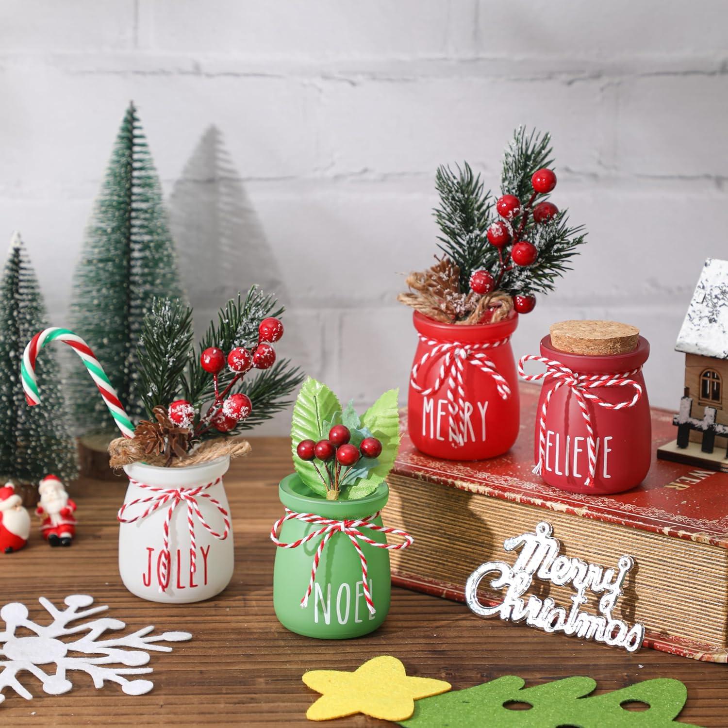Tarros de Mason Mini WODOHOLO Navidad 4 Piezas Decoración