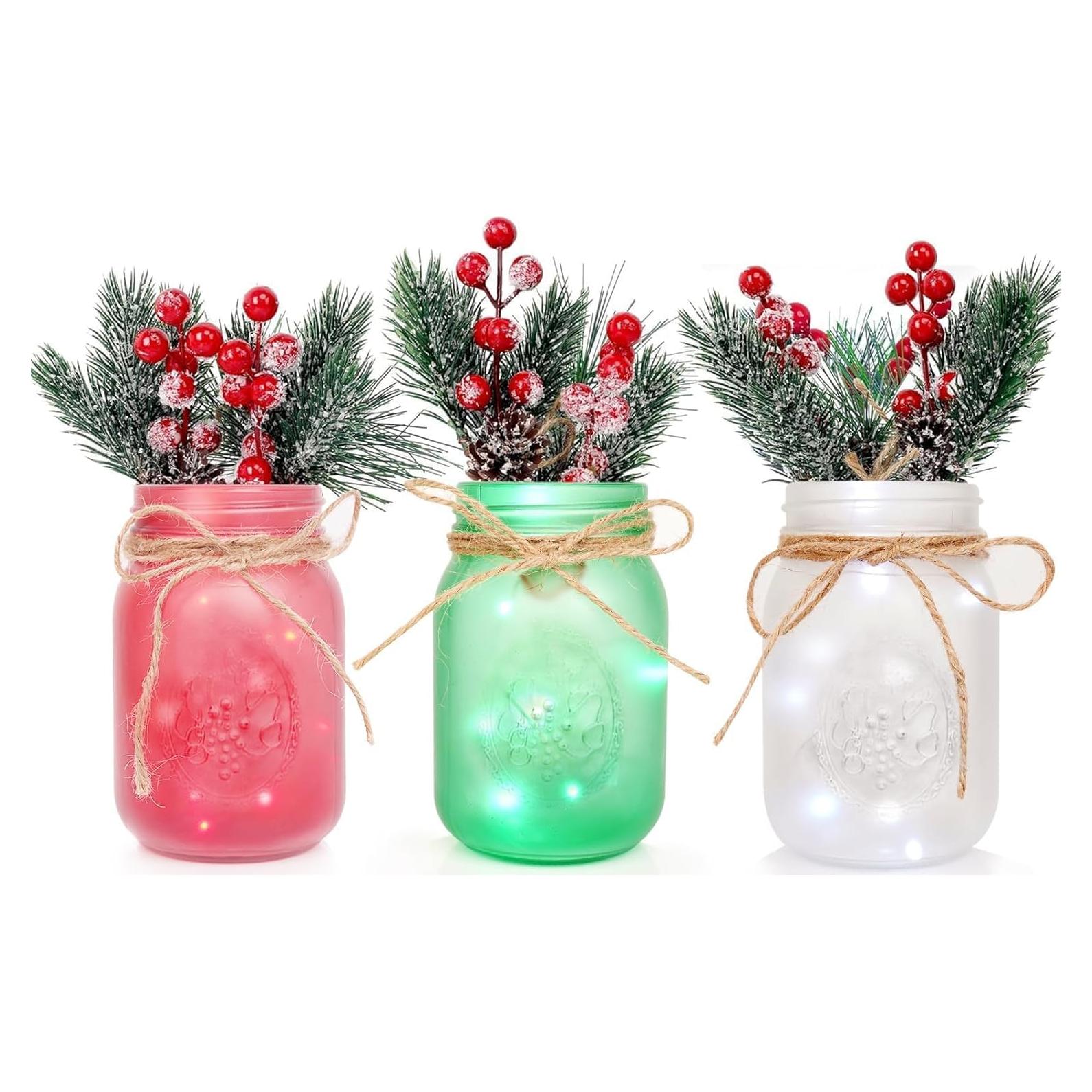 Centro de Mesa Navideño CNVOILA - Tarros de Mason 3PC