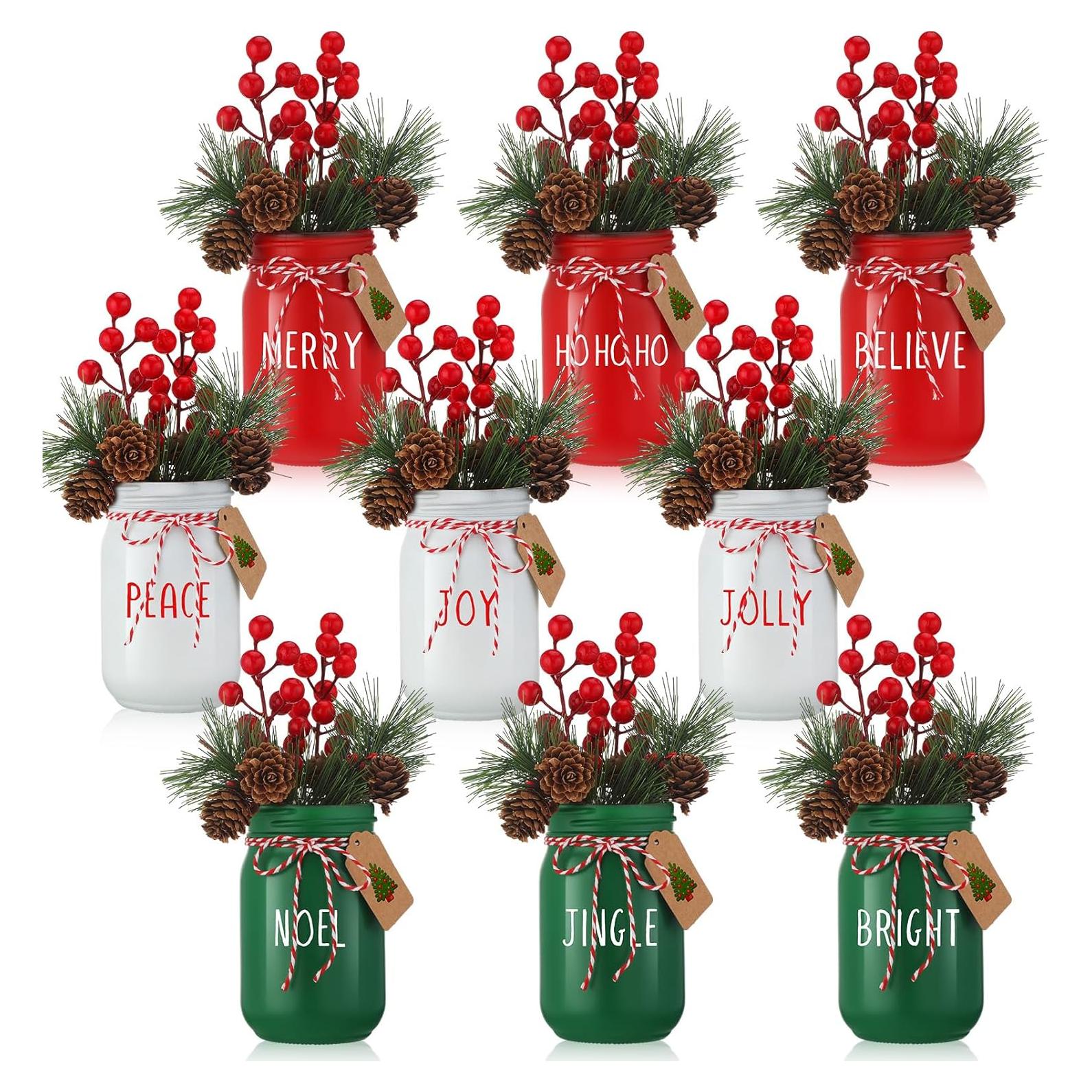 Juego de 9 Tarros de Cristal Decorativos Beeveer 384 ml Navidad