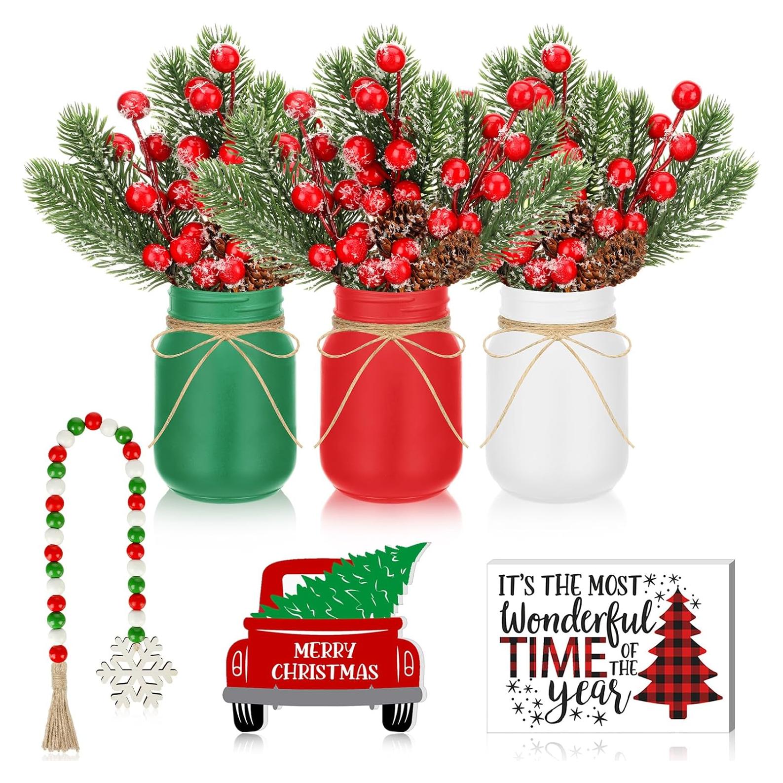 Jexine 12 Pcs Decoraciones de Tarros de Navidad con Nieve