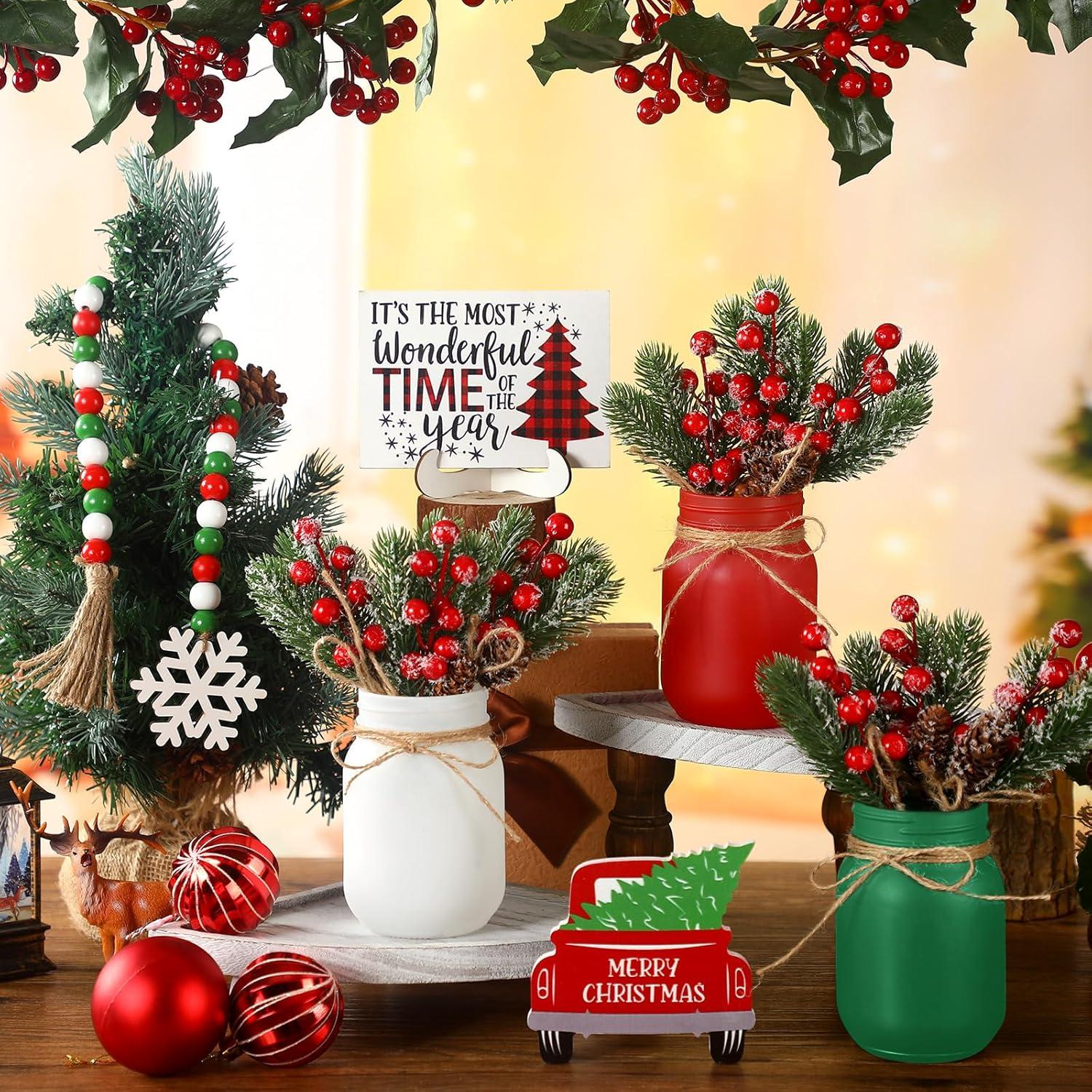 Jexine 12 Pcs Decoraciones de Tarros de Navidad con Nieve