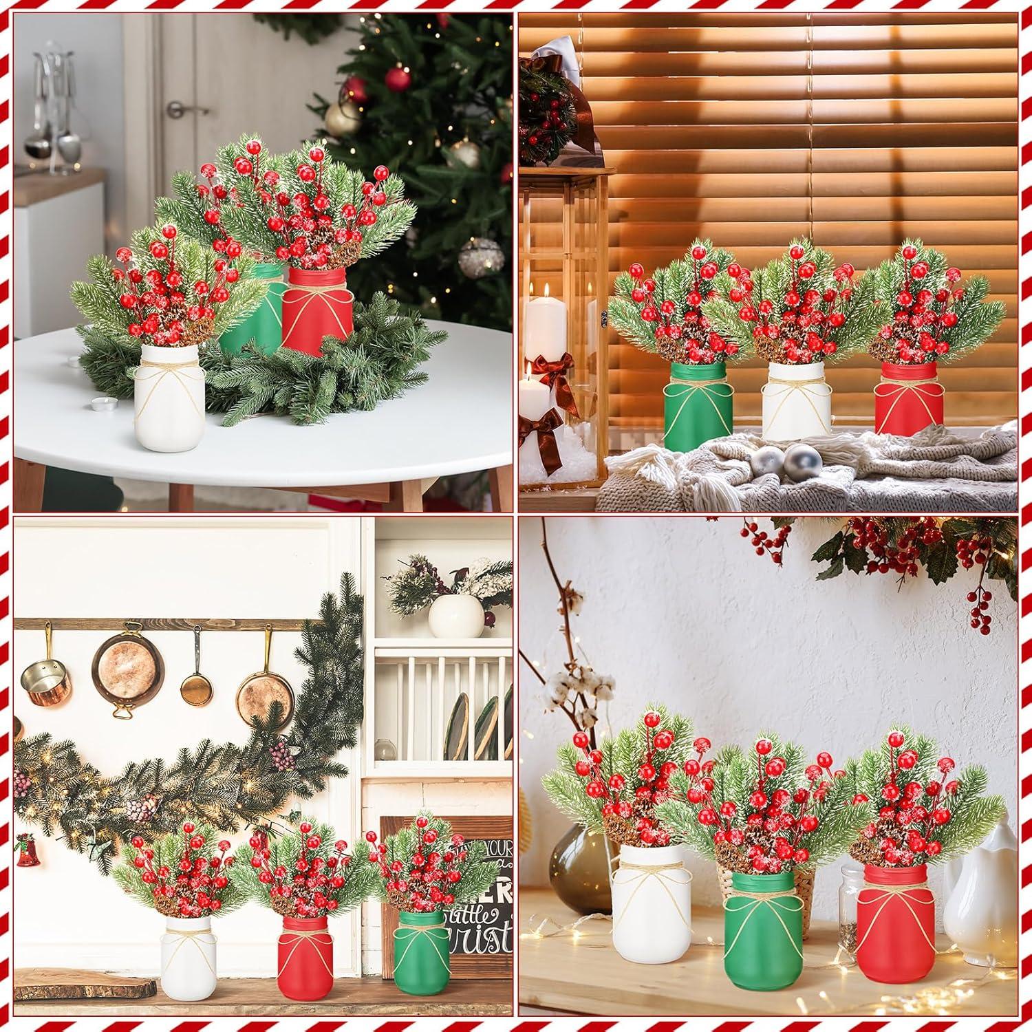 Jexine 12 Pcs Decoraciones de Tarros de Navidad con Nieve