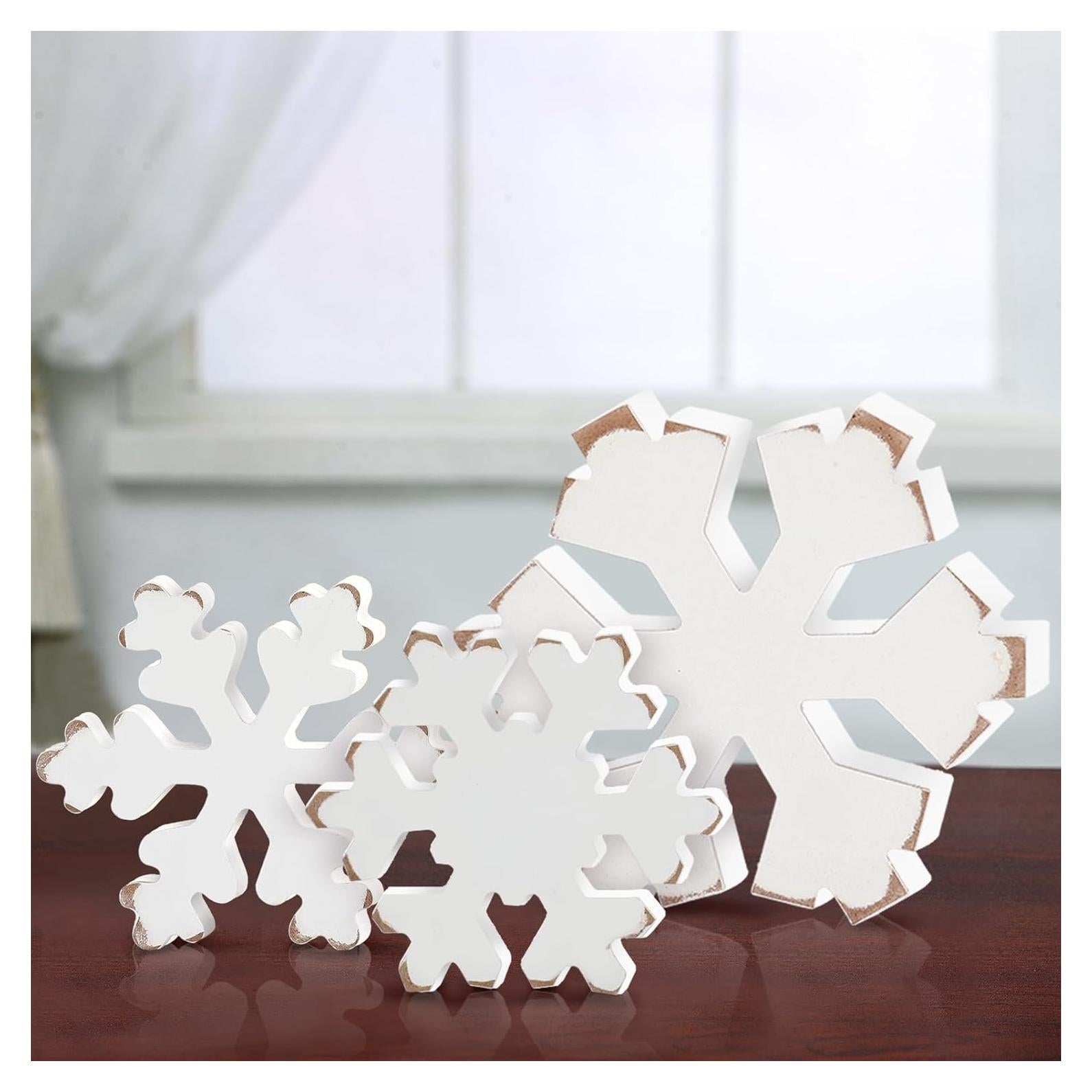 Bucherry 3 Piezas Decoración de Copos de Nieve de Madera