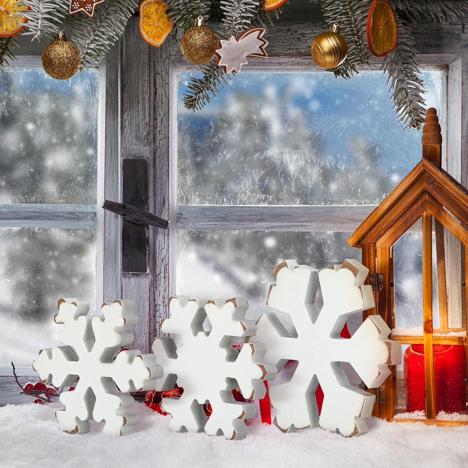 Bucherry 3 Piezas Decoración de Copos de Nieve de Madera