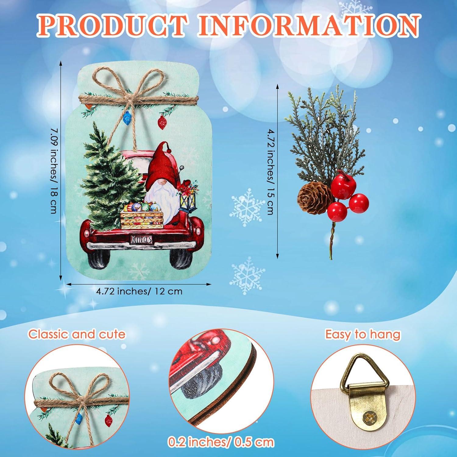 Decoraciones de Navidad Colgantes Barydat - 4 Pcs Tarros de Madera