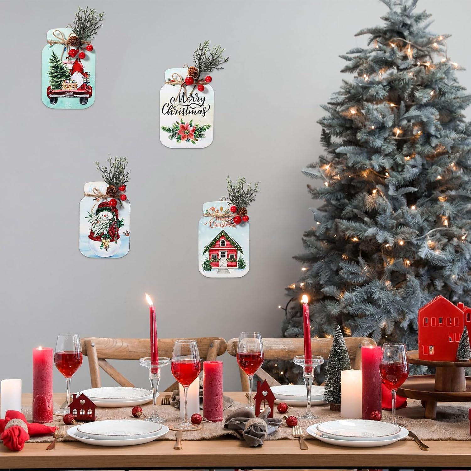 Decoraciones de Navidad Colgantes Barydat - 4 Pcs Tarros de Madera