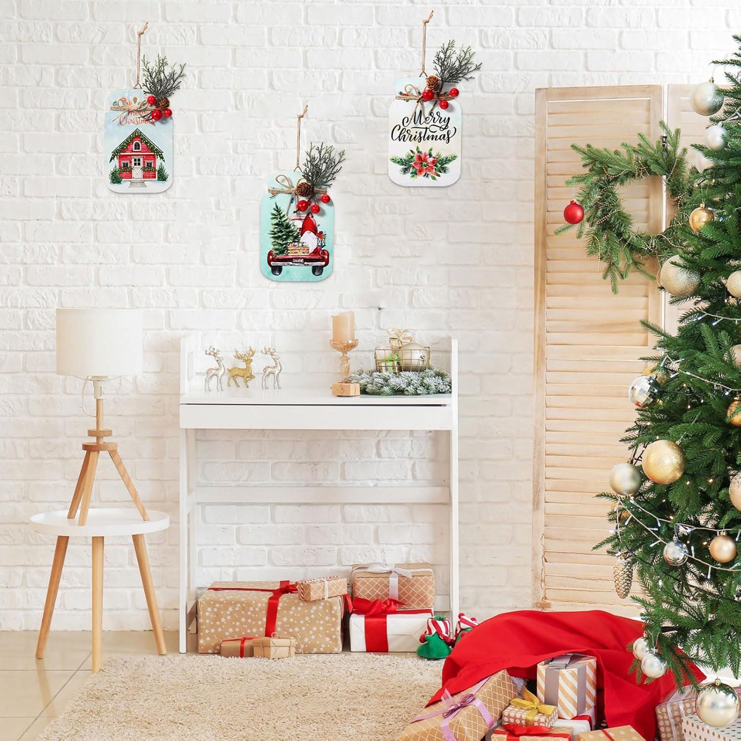 Decoraciones de Navidad Colgantes Barydat - 4 Pcs Tarros de Madera