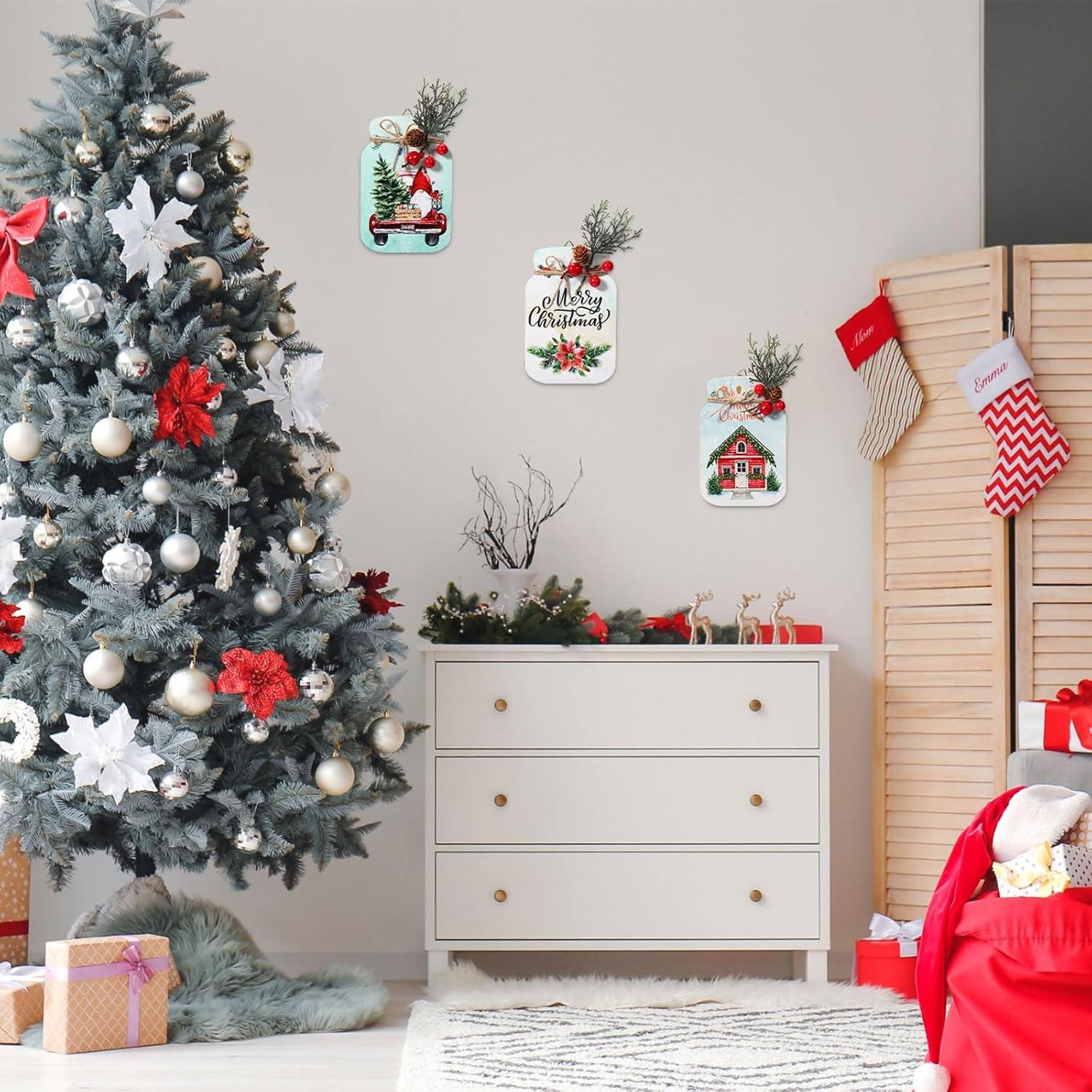 Decoraciones de Navidad Colgantes Barydat - 4 Pcs Tarros de Madera