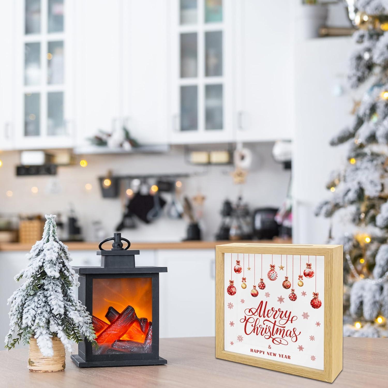 Caja Navideña de Madera Tabyon 20.32x20.32cm con Ranura