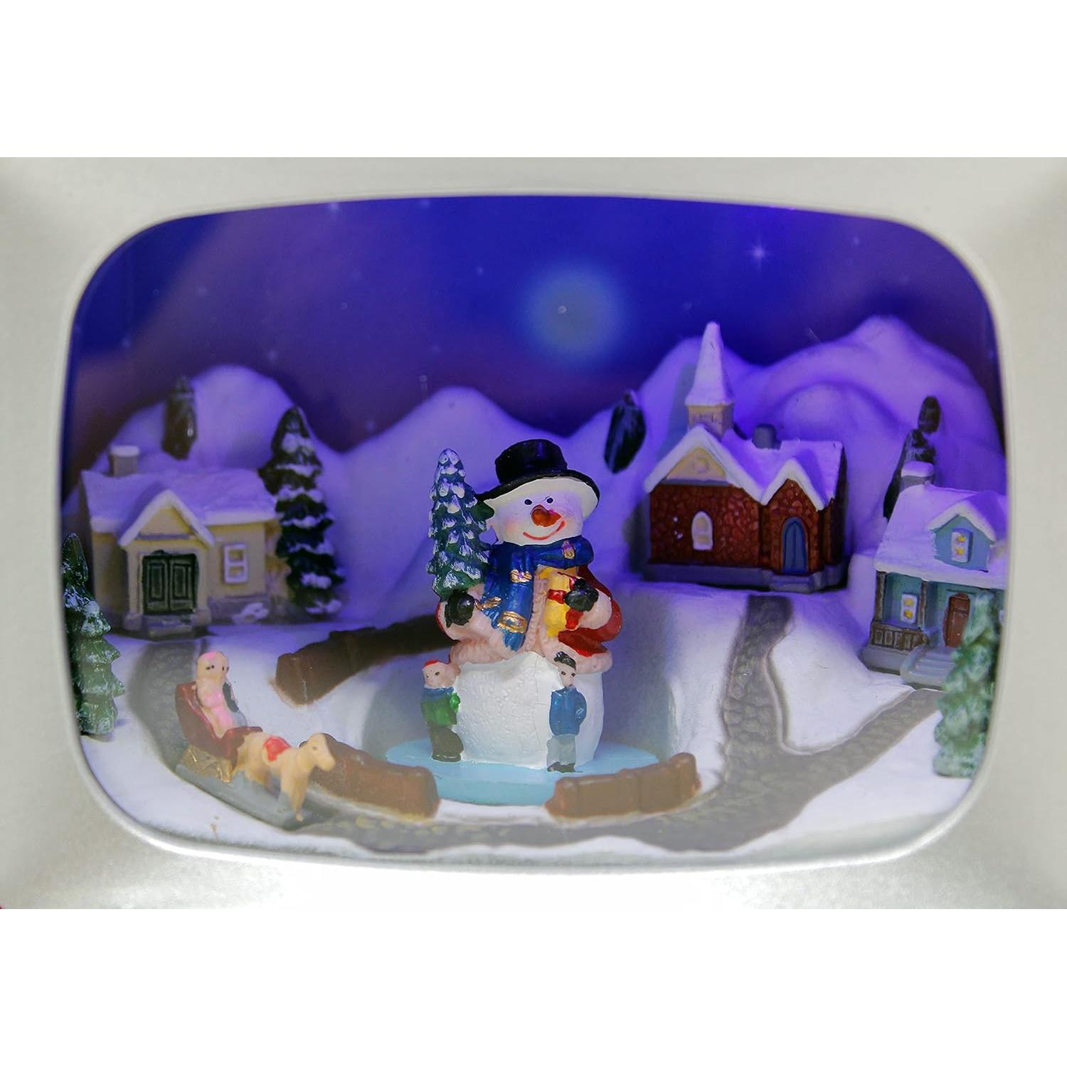 Televisor Retro Rojo MOMENTOS EN EL TIEMPO con Muñeco de Nieve 15.24 cm