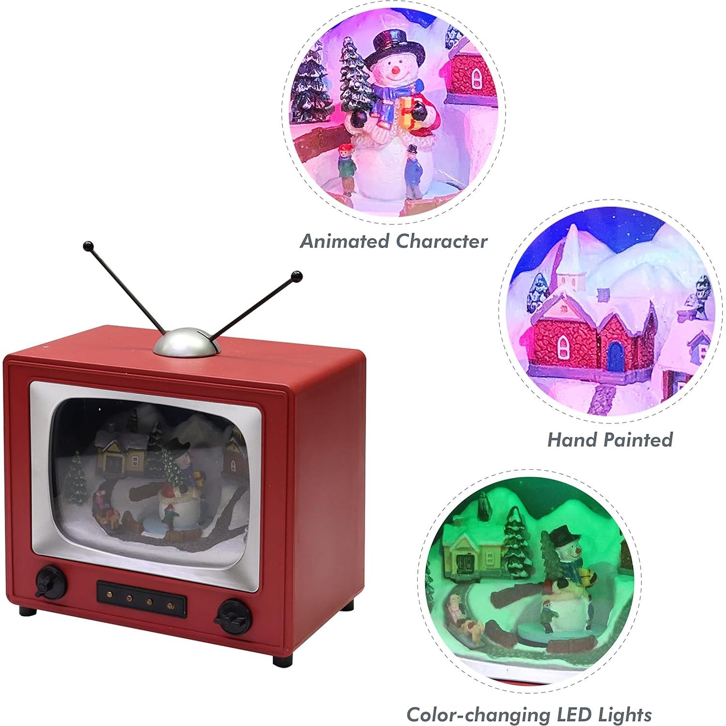 Televisor Retro Rojo MOMENTOS EN EL TIEMPO con Muñeco de Nieve 15.24 cm