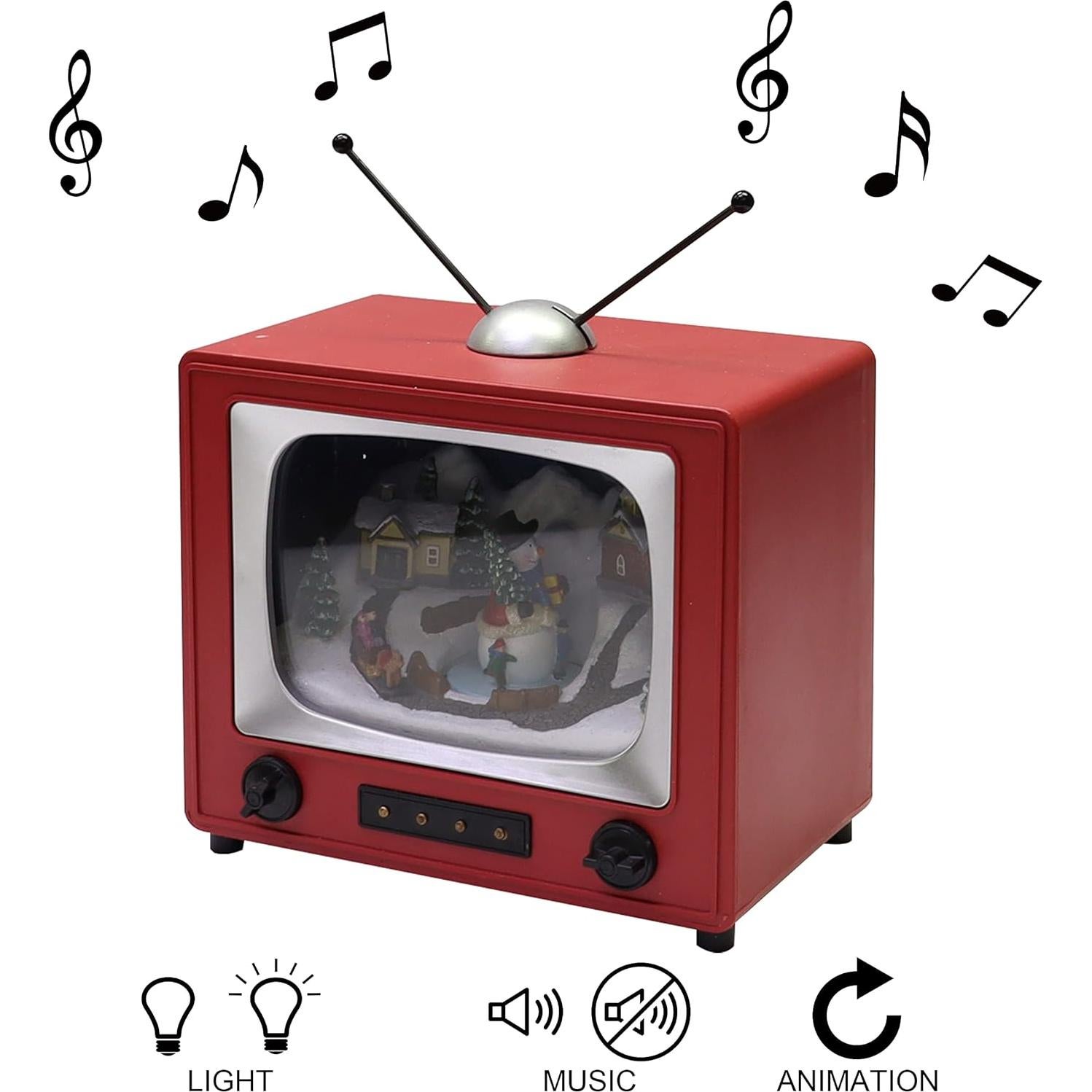 Televisor Retro Rojo MOMENTOS EN EL TIEMPO con Muñeco de Nieve 15.24 cm