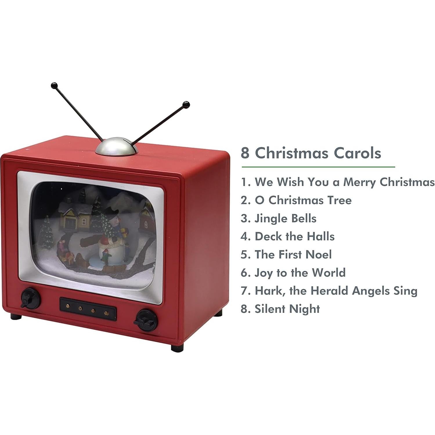 Televisor Retro Rojo MOMENTOS EN EL TIEMPO con Muñeco de Nieve 15.24 cm