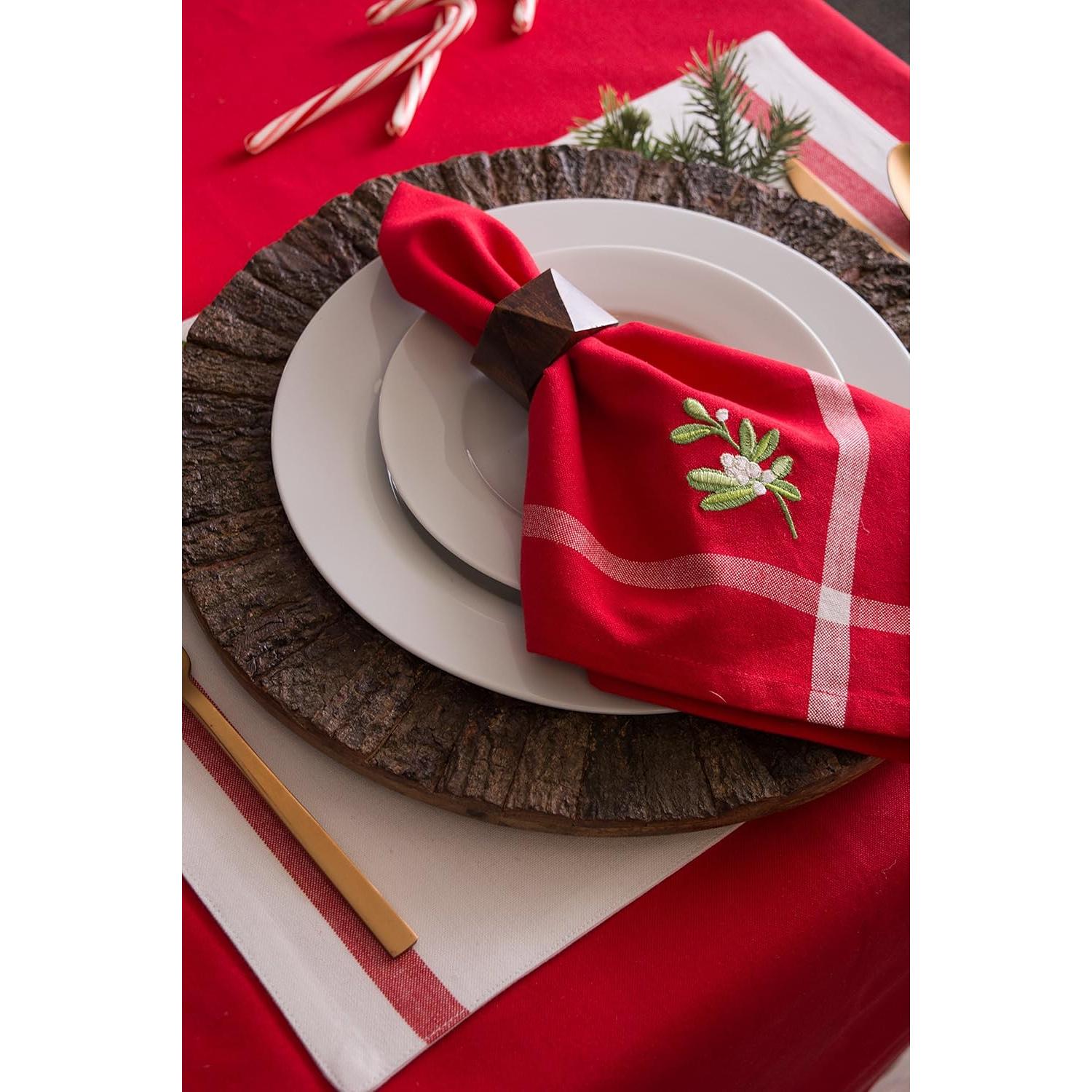 Juego de 6 Servilletas Cuadradas DII 100% Algodón Muérdago 50.8 cm