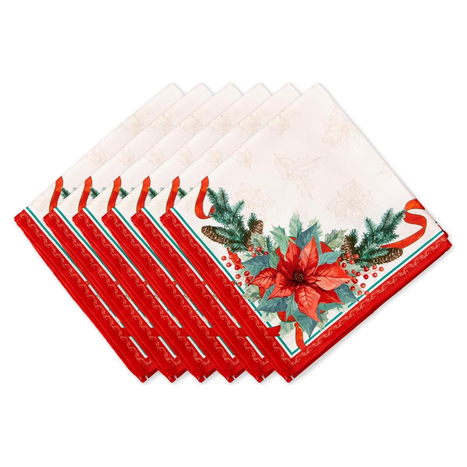 Servilletas de Navidad YiHomer 50.8x50.8 cm Set de 6 Poinsettia
