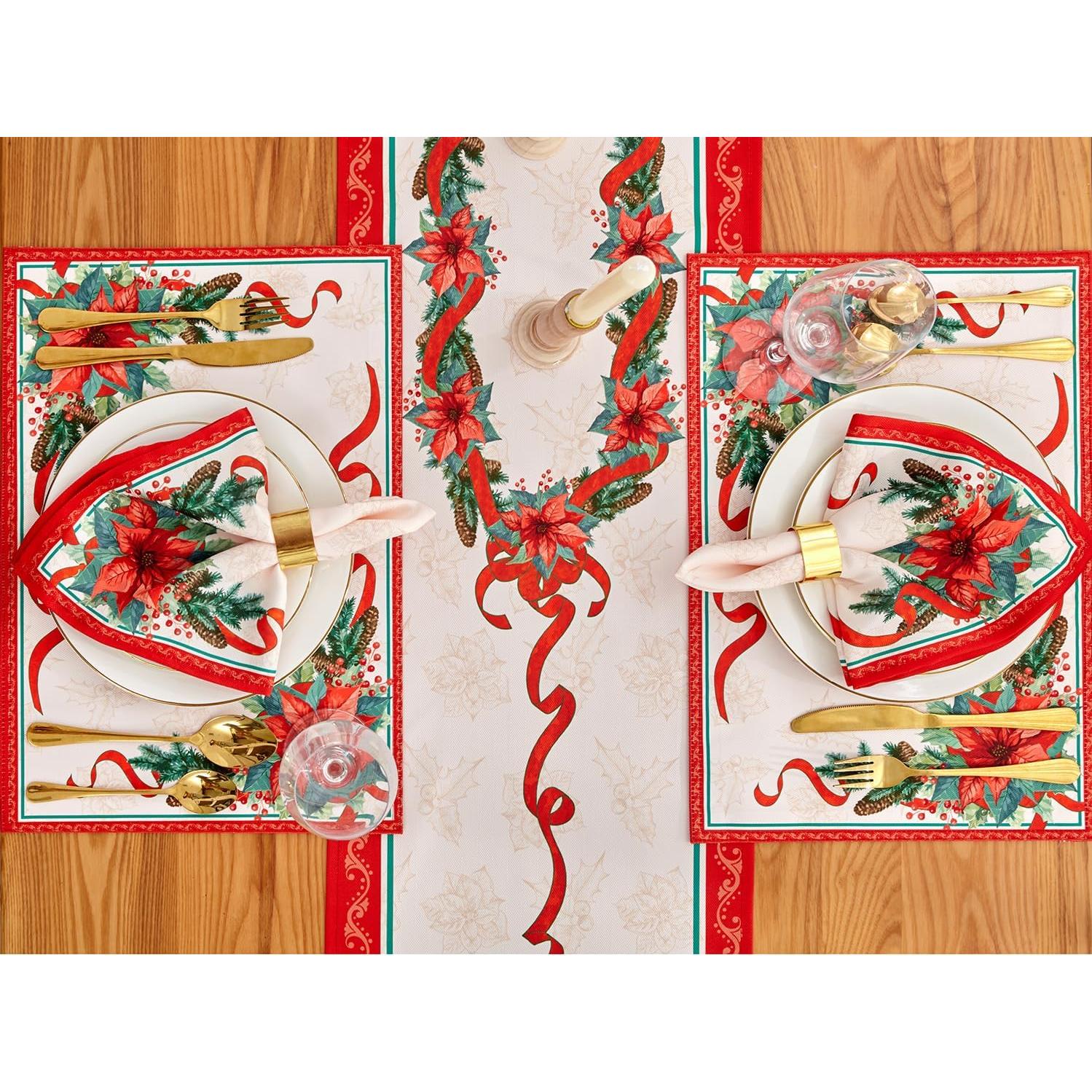 Servilletas de Navidad YiHomer 50.8x50.8 cm Set de 6 Poinsettia