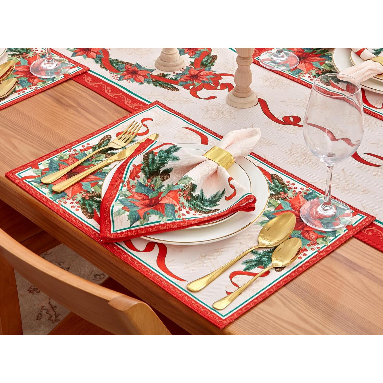 Servilletas de Navidad YiHomer 50.8x50.8 cm Set de 6 Poinsettia