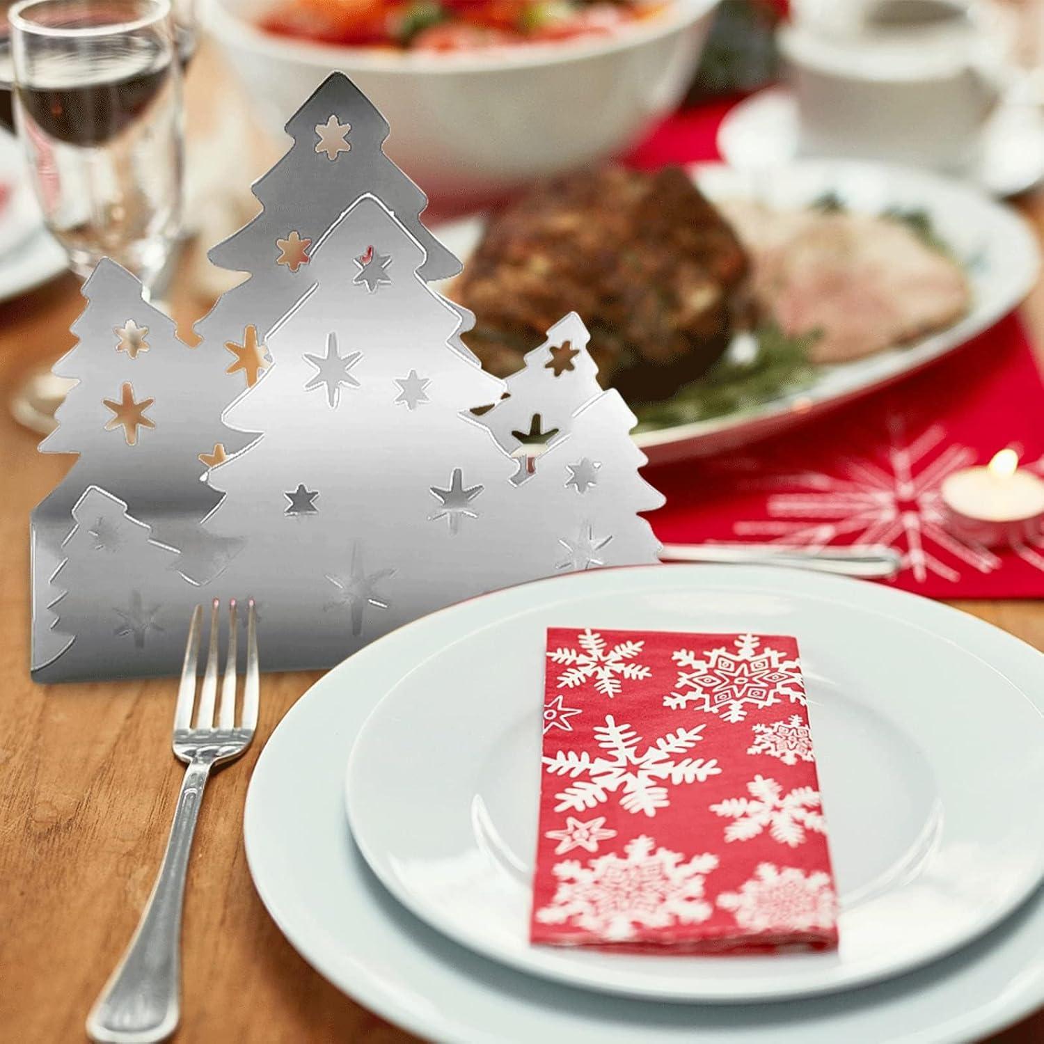 Soportes de Servilletas Plateados Clothmile - Diseño Árbol de Navidad