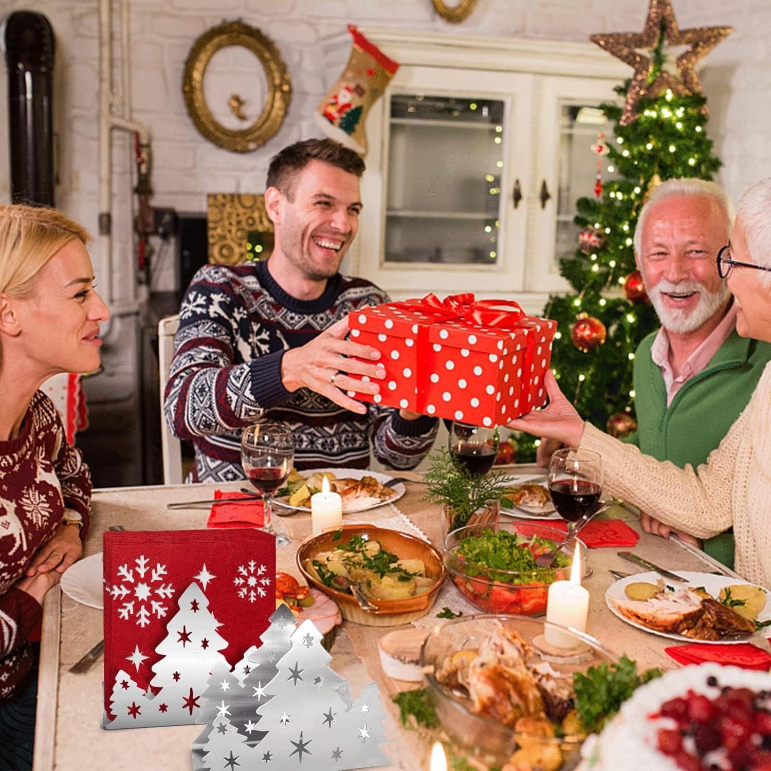 Soportes de Servilletas Plateados Clothmile - Diseño Árbol de Navidad