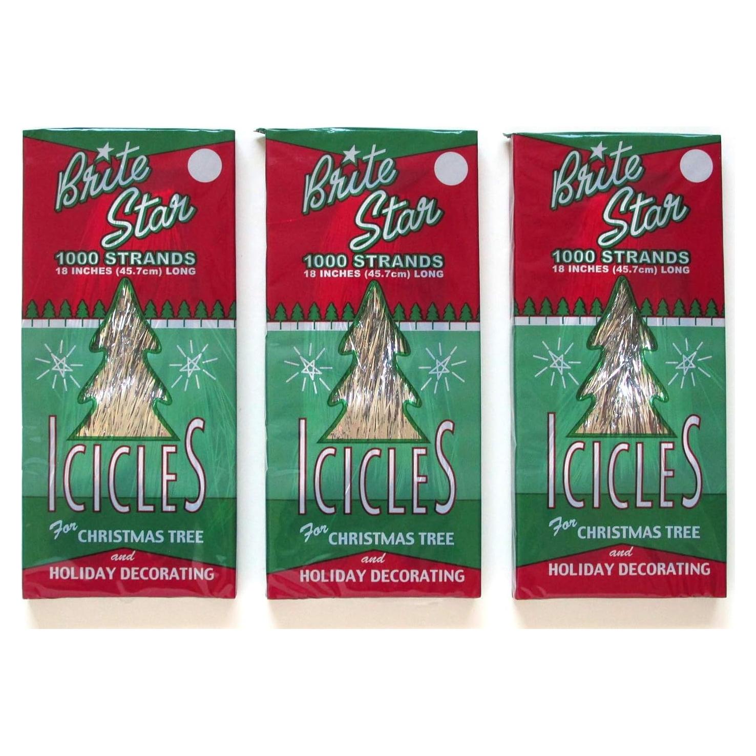Carámbanos de Tinsel Brite Star Plateados - 3 Paquetes de 1000 hebras