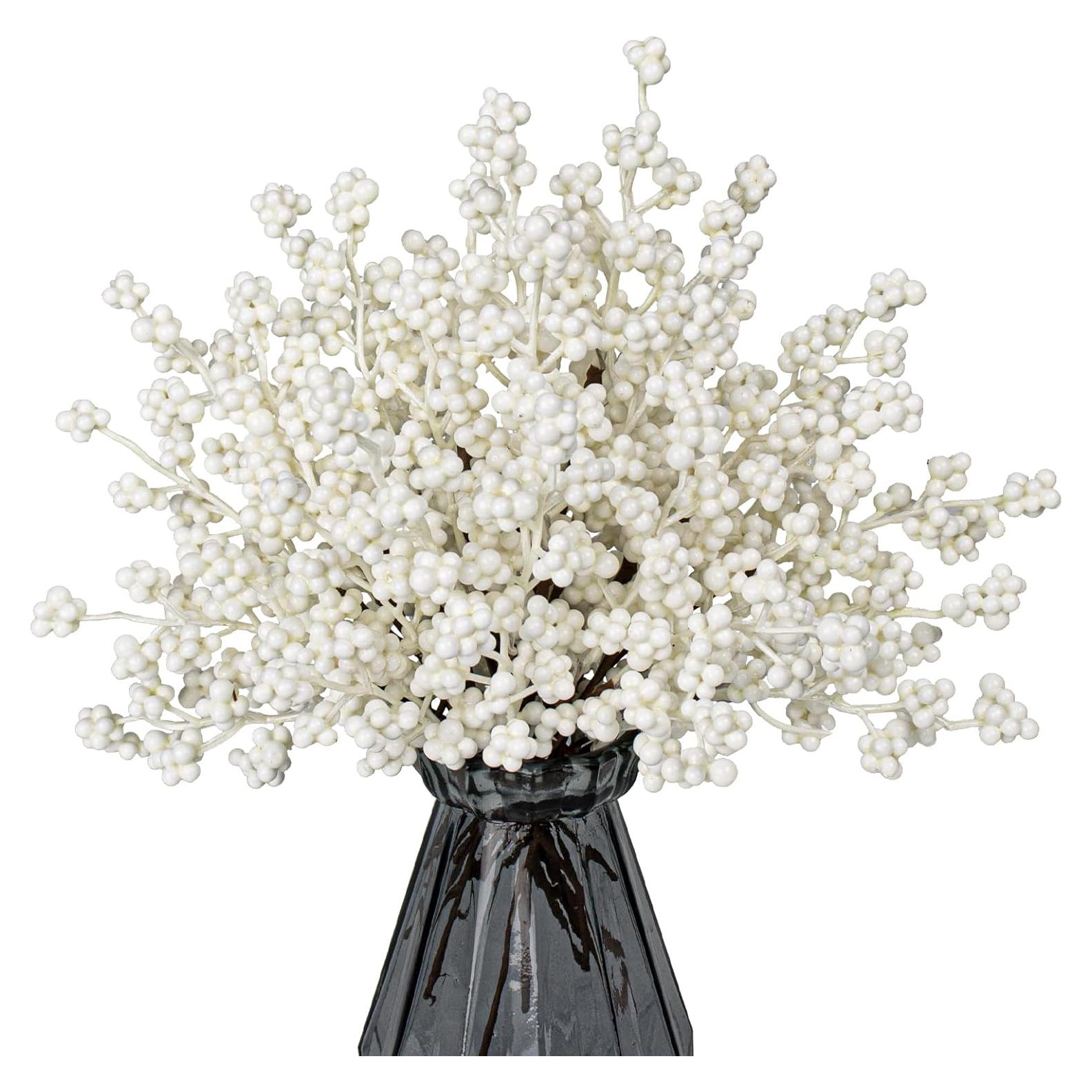 40 Ramas Florales Blancas Yawwind 16.5 cm para Decoración Navideña