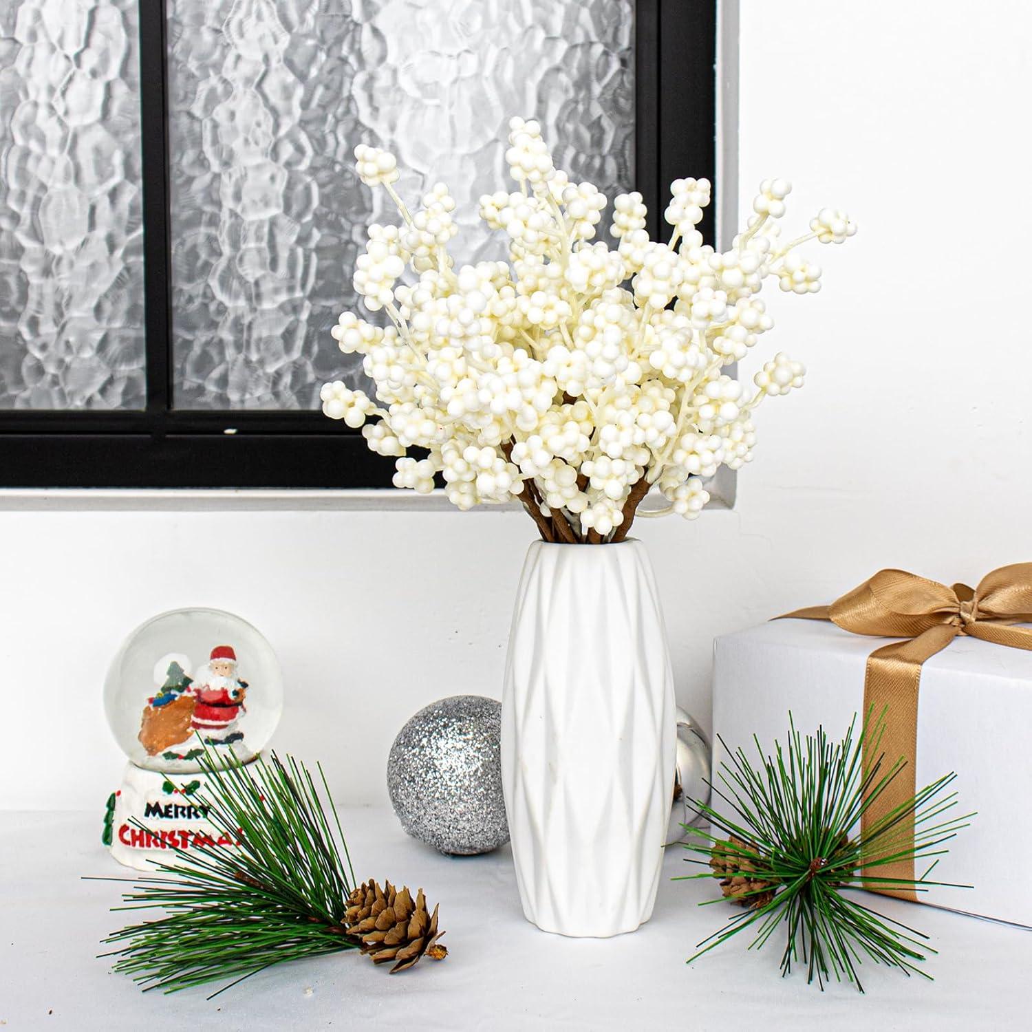 40 Ramas Florales Blancas Yawwind 16.5 cm para Decoración Navideña