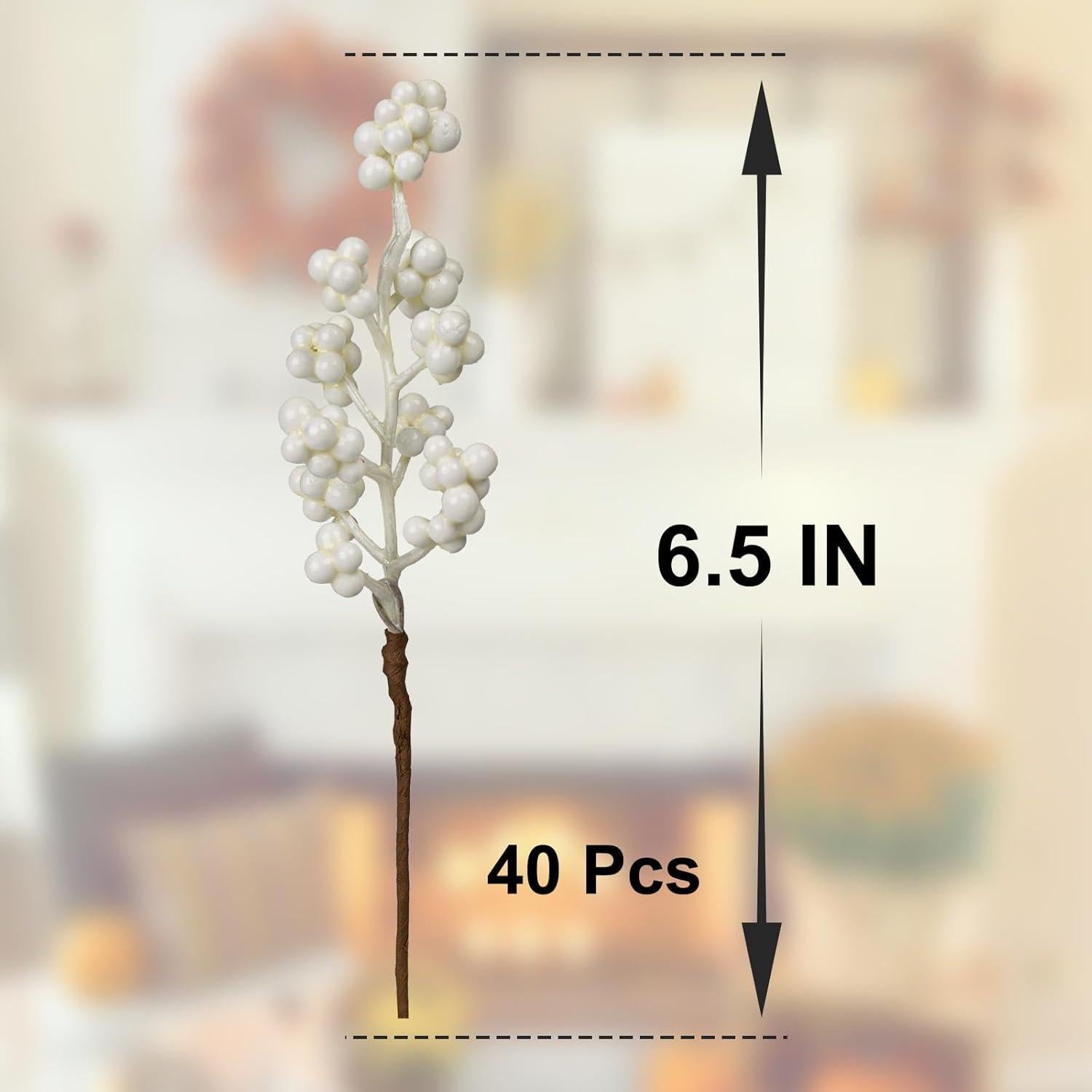 40 Ramas Florales Blancas Yawwind 16.5 cm para Decoración Navideña