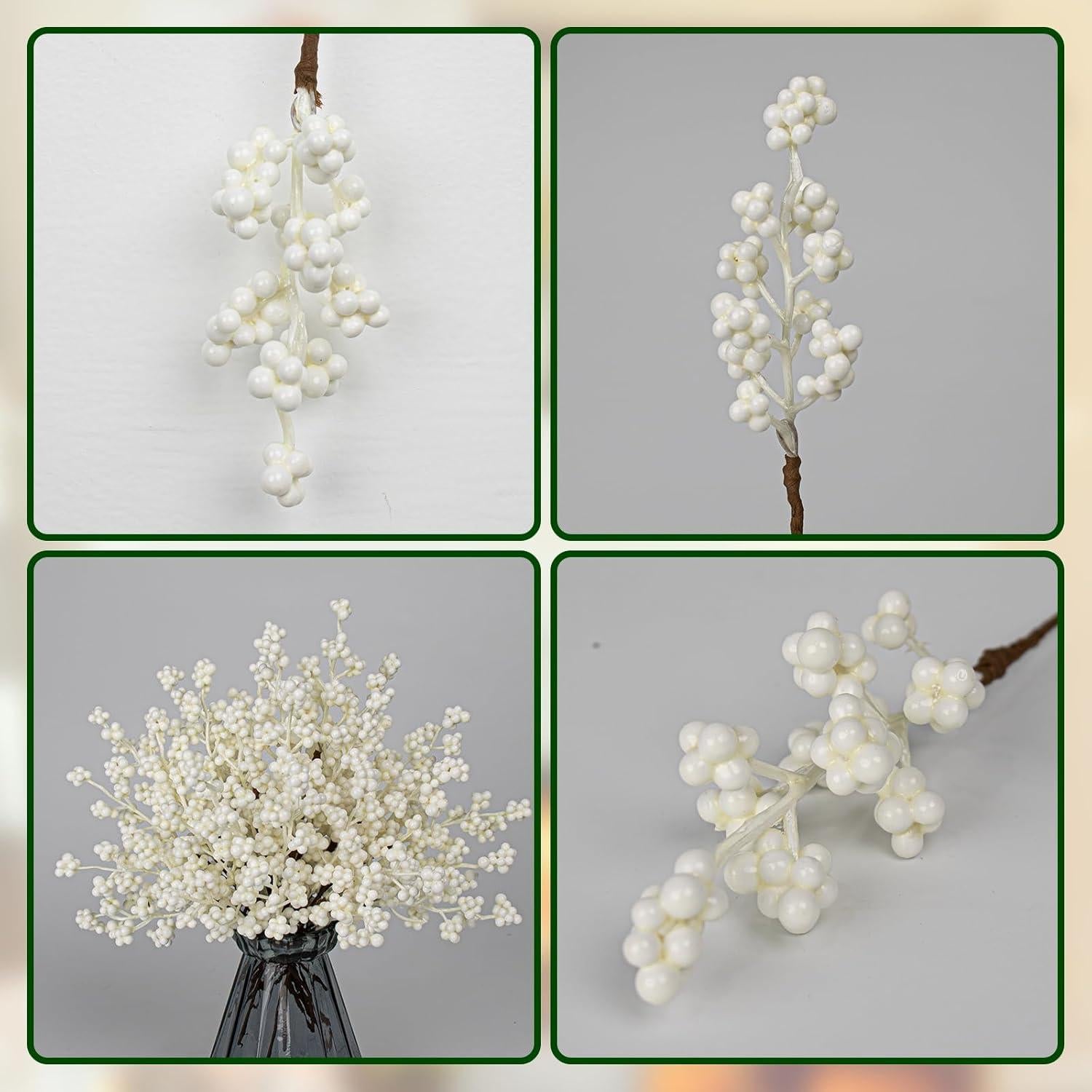 40 Ramas Florales Blancas Yawwind 16.5 cm para Decoración Navideña
