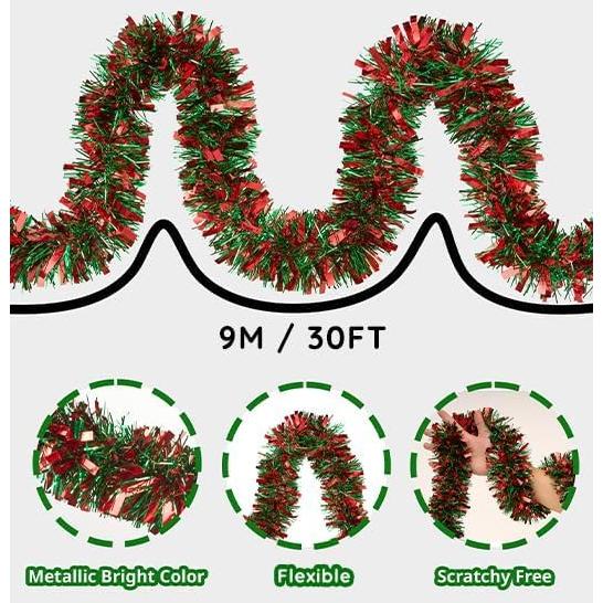 Guirnalda Espumosa Metalizada 9m Rojo y Verde Decoración Navidad