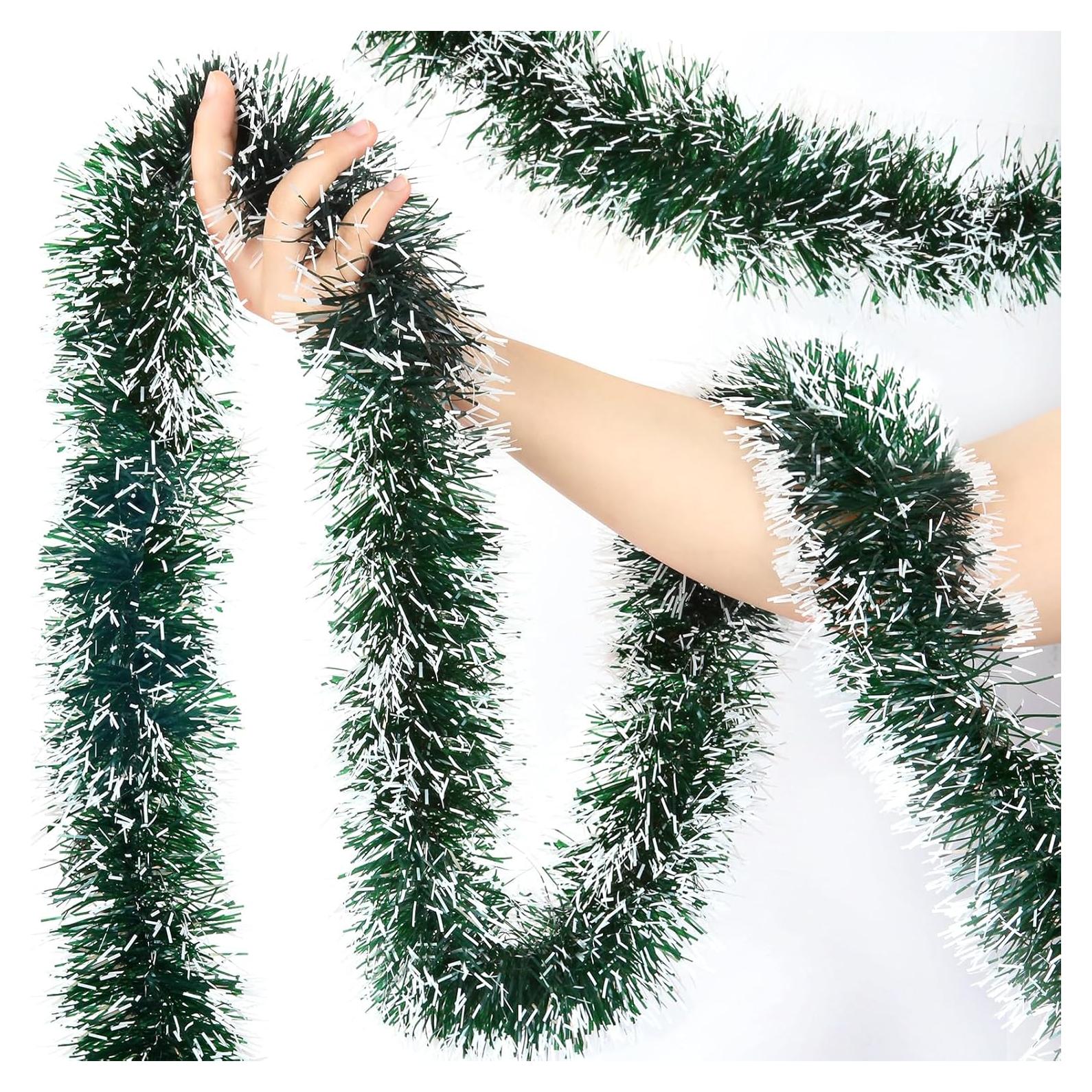 Guirnalda de Espumillón Verde 15m LEASEN para Decoración Navidad