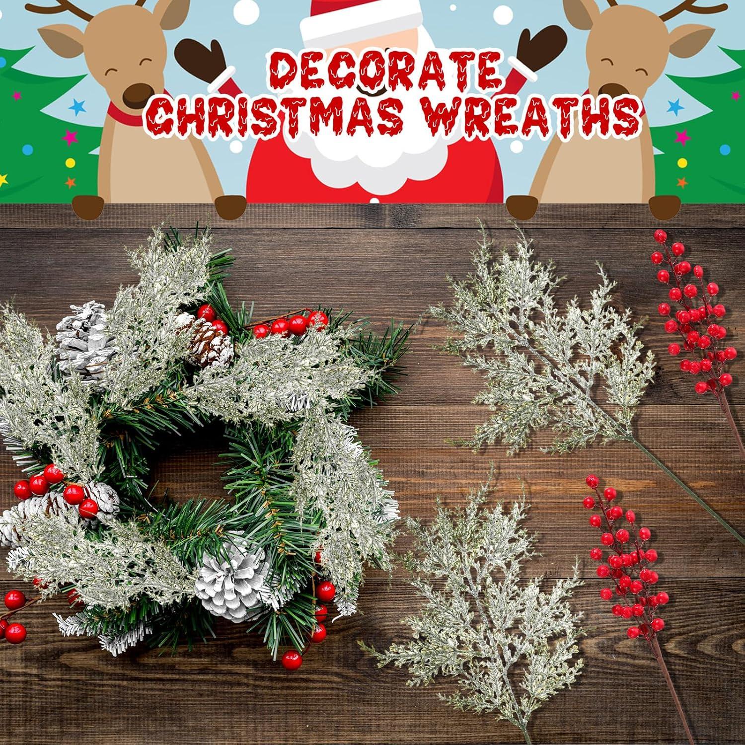 16 Ramas de Cedro Nevado Yuxung con Bayas Rojas para Decoración