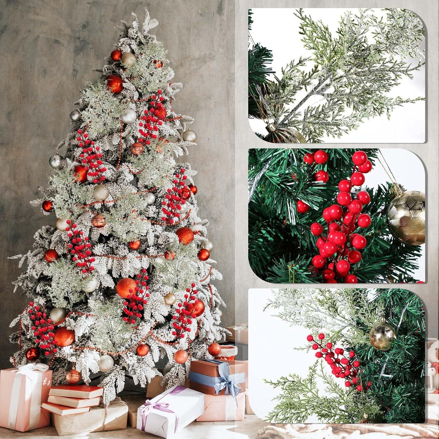 16 Ramas de Cedro Nevado Yuxung con Bayas Rojas para Decoración