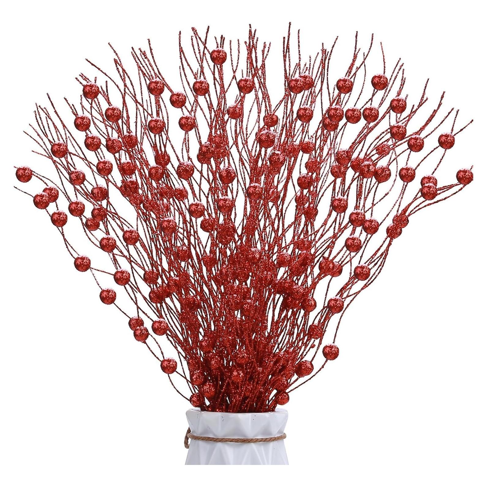 6 Ramas Artificiales de Baya Brillante Megoogo 40 cm Rojo