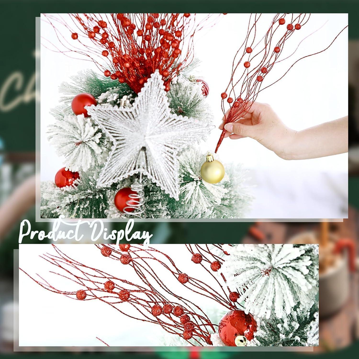 6 Ramas Artificiales de Baya Brillante Megoogo 40 cm Rojo