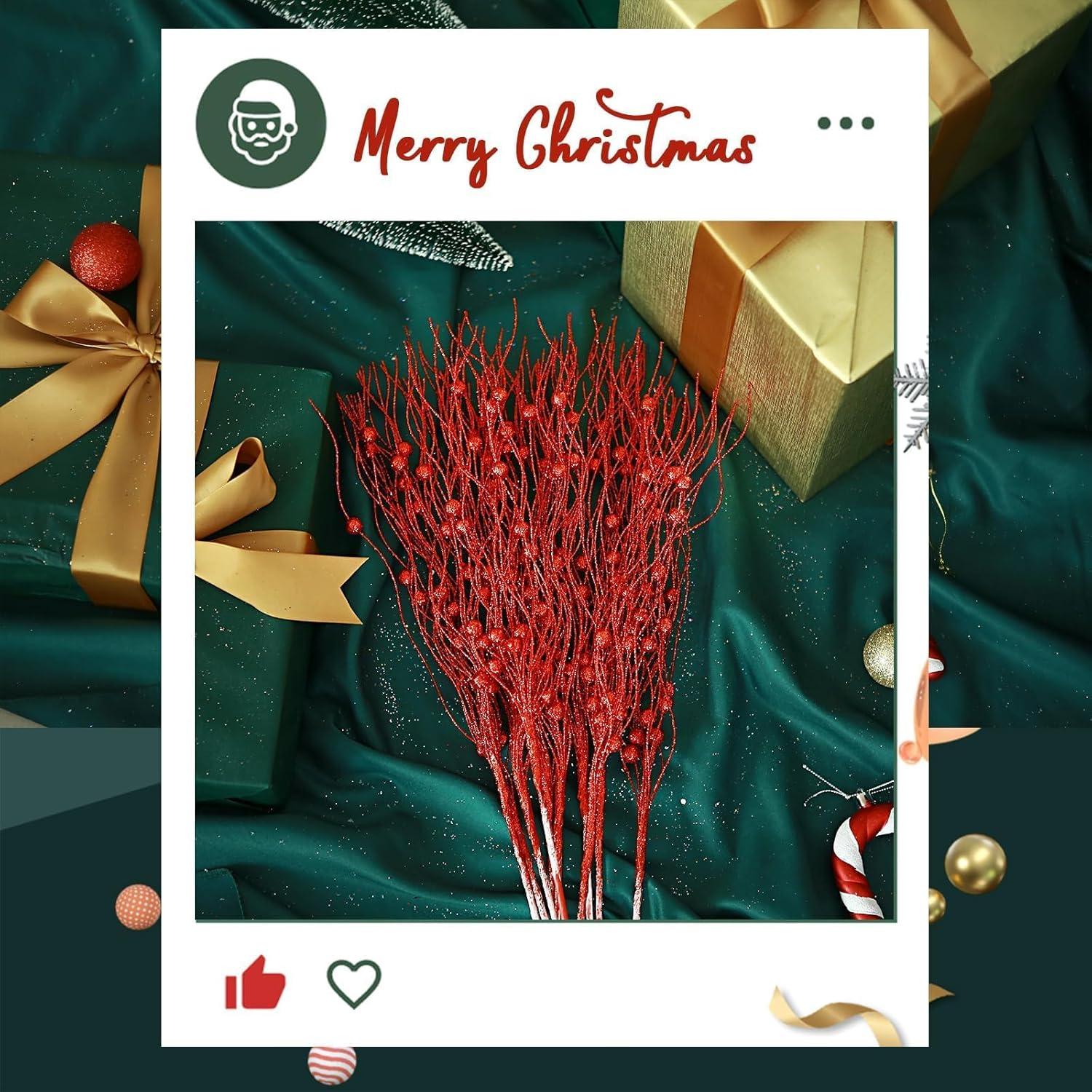 6 Ramas Artificiales de Baya Brillante Megoogo 40 cm Rojo