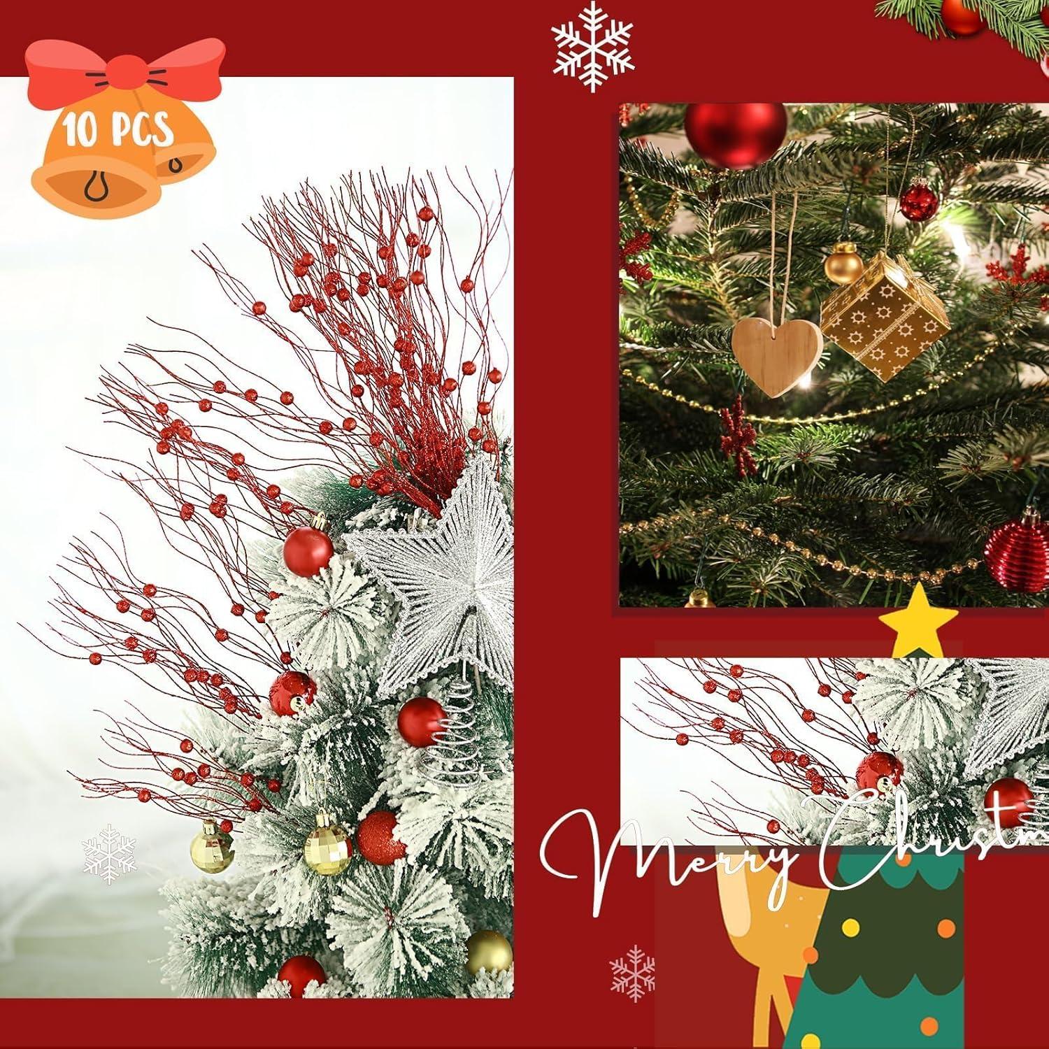 6 Ramas Artificiales de Baya Brillante Megoogo 40 cm Rojo