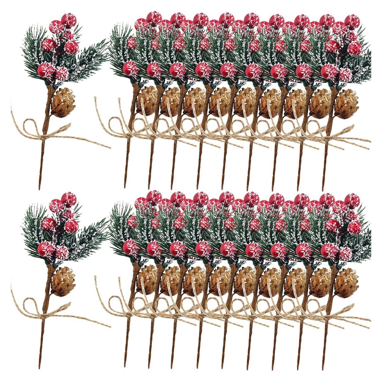 20 Piezas Ramas Artificiales de Bayas Rojas TIHOOD 22cm