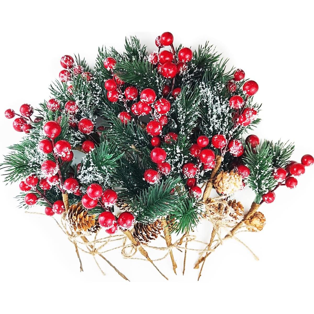 20 Piezas Ramas Artificiales de Bayas Rojas TIHOOD 22cm