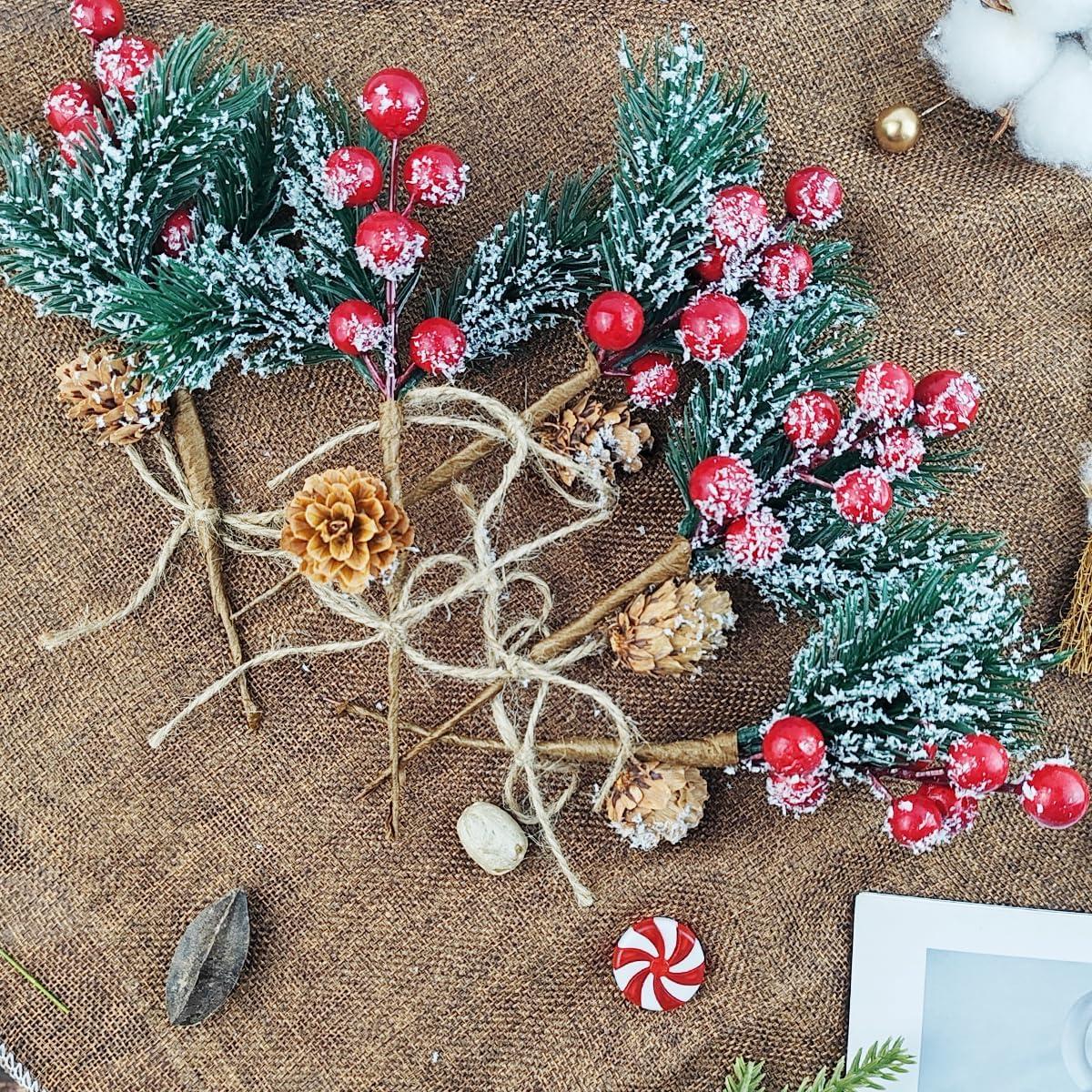 20 Piezas Ramas Artificiales de Bayas Rojas TIHOOD 22cm