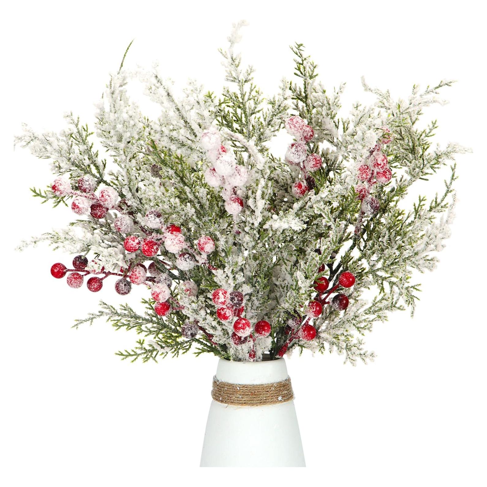 Paquete de 4 Ramas de Pino Artificial Kesywale 43 cm con Berries Rojas