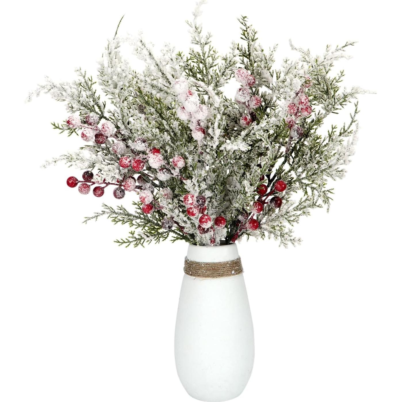 Paquete de 4 Ramas de Pino Artificial Kesywale 43 cm con Berries Rojas