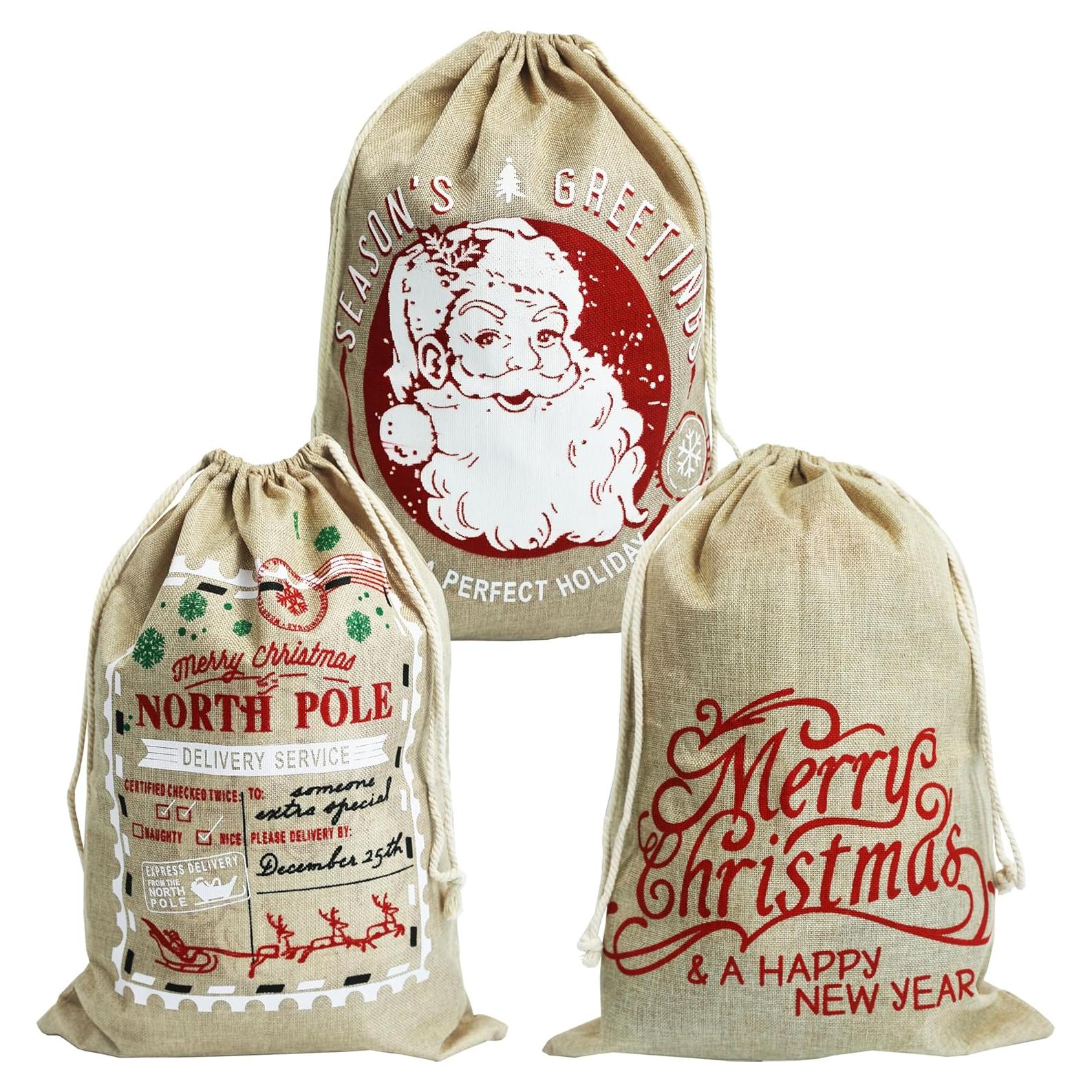 Sacos de Yute Navideños Hooin - Paquete de 3 - 40x56cm