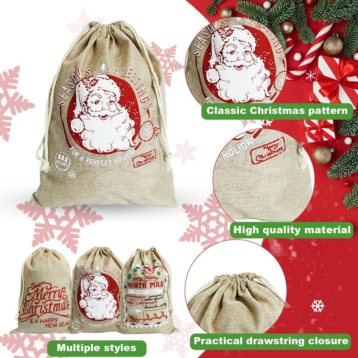 Sacos de Yute Navideños Hooin - Paquete de 3 - 40x56cm