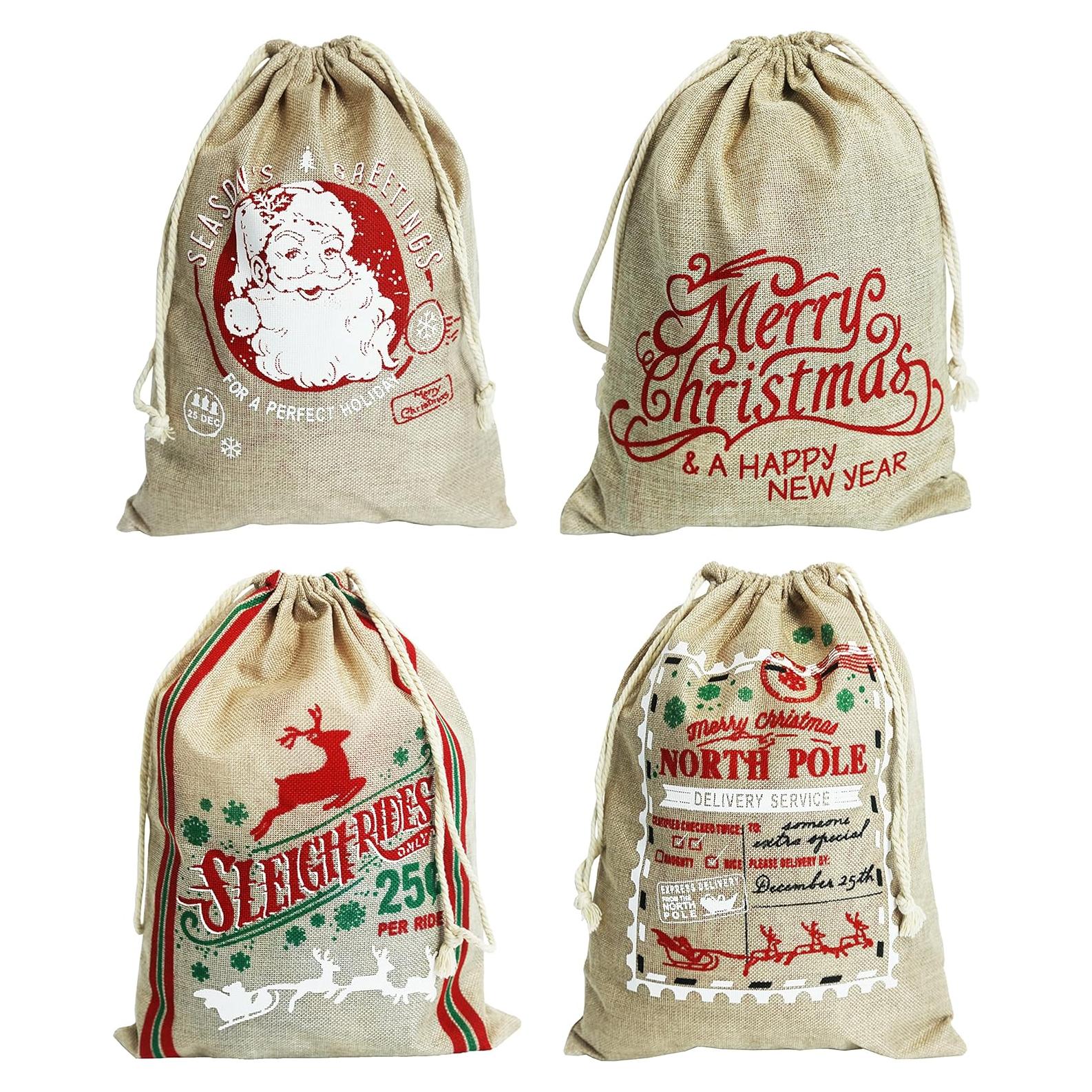 Sacos de Navidad Hooin 30x40cm - Paquete de 4 Yute Reutilizables