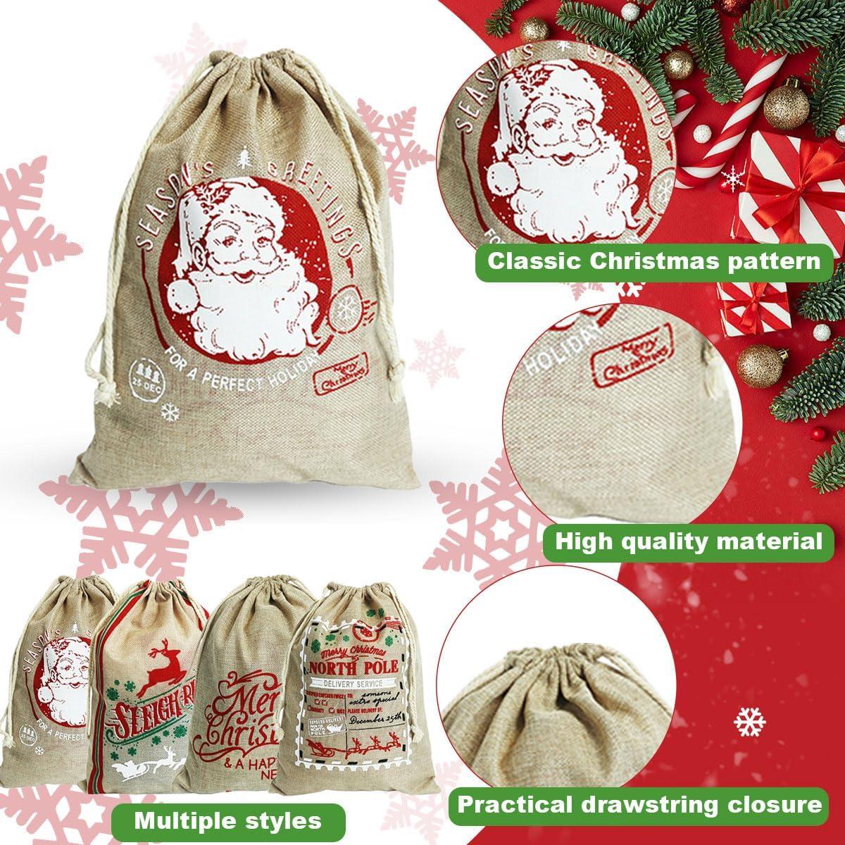 Sacos de Navidad Hooin 30x40cm - Paquete de 4 Yute Reutilizables