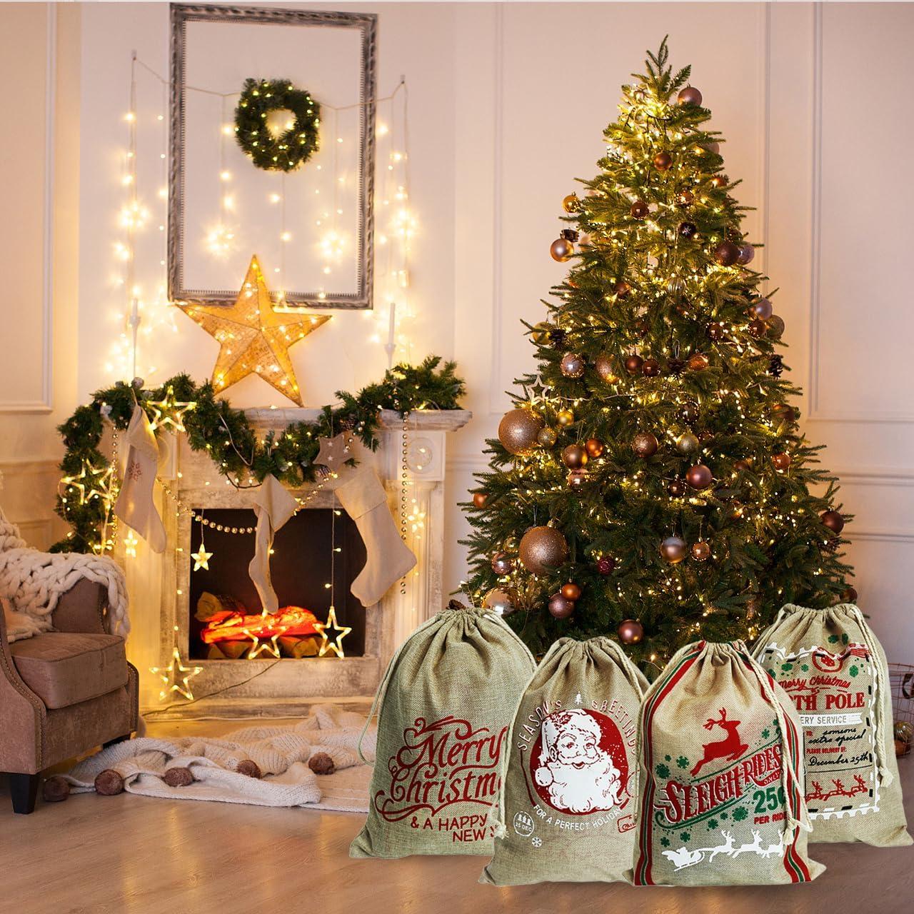 Sacos de Navidad Hooin 30x40cm - Paquete de 4 Yute Reutilizables